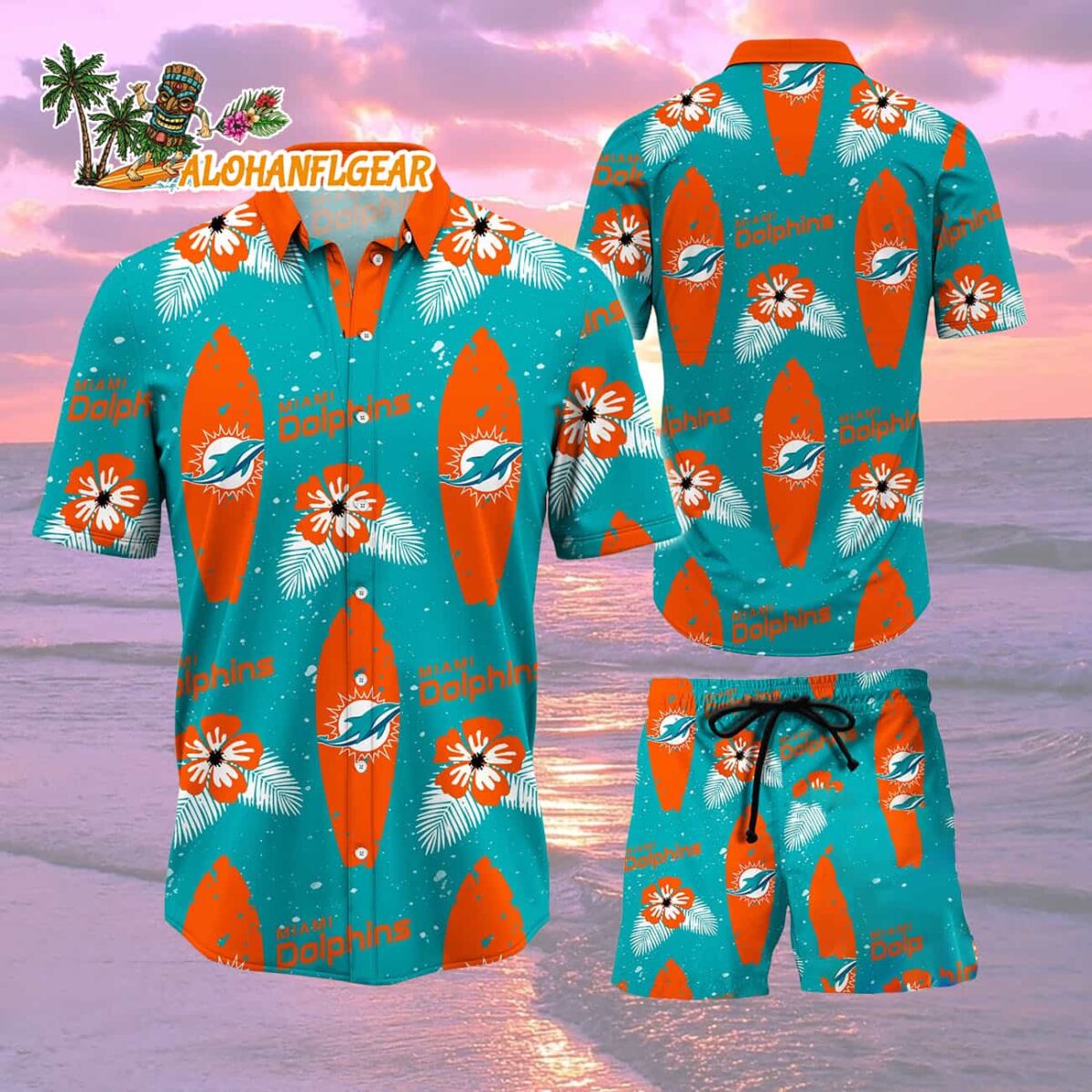 Miami Dolphins Flower Pattern Hawaiian Shirt And Shorts 1 Miami Dolphins Flower Pattern Hawaiian Shirt And Shorts Football Summer Hawaiian Set 2