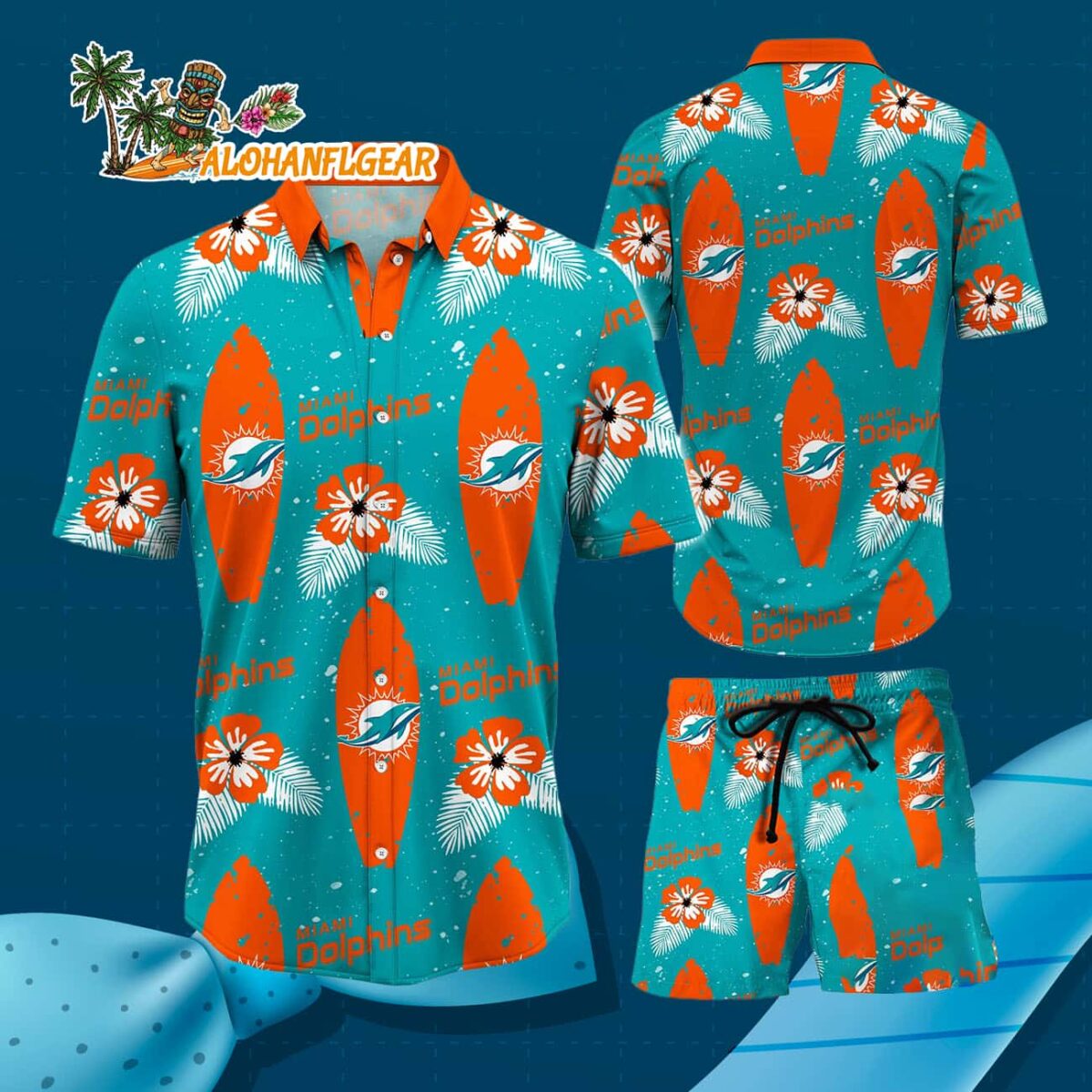 Miami Dolphins Flower Pattern Hawaiian Shirt And Shorts 2 Miami Dolphins Flower Pattern Hawaiian Shirt And Shorts Football Summer Hawaiian Set 3
