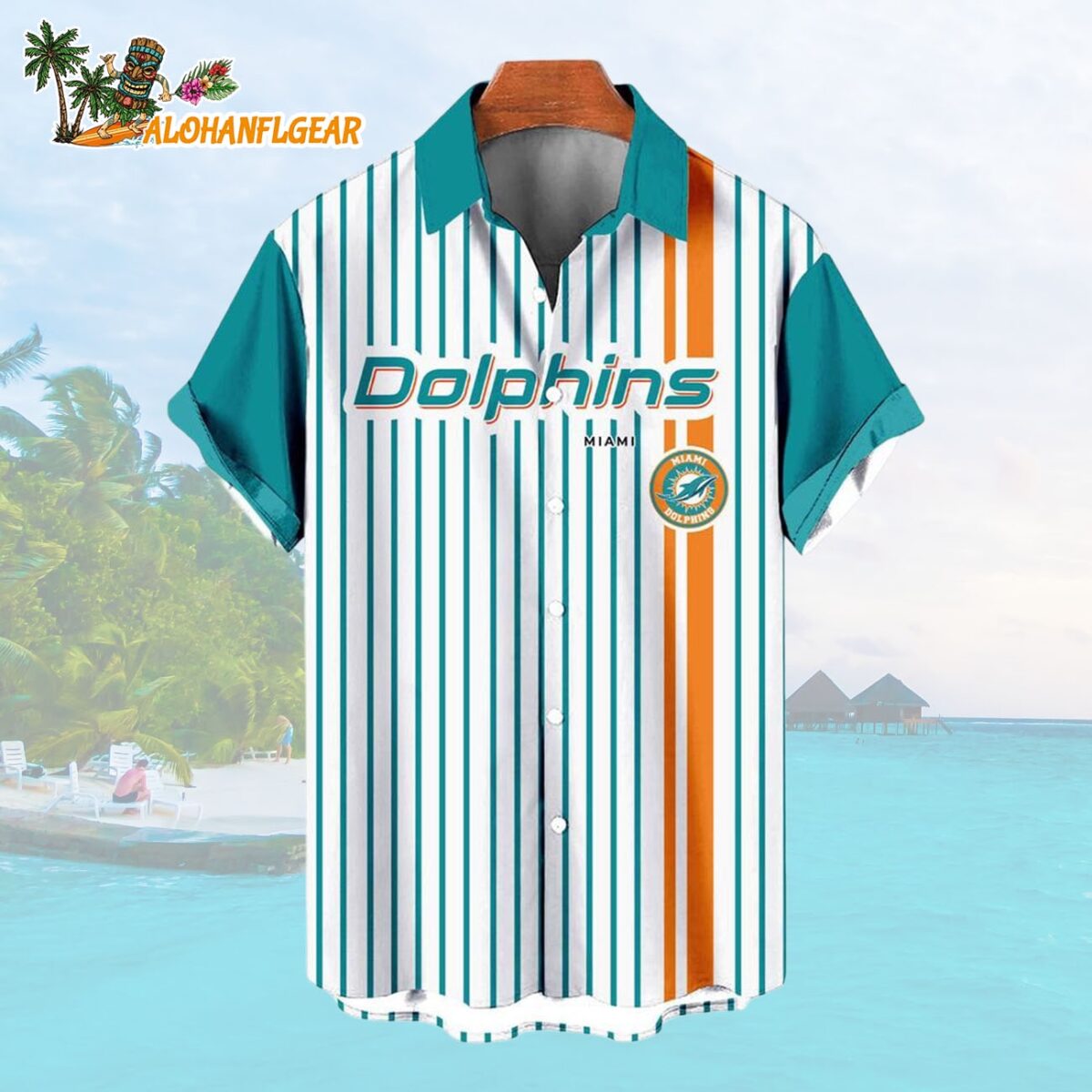 Miami DolphinsClassic Retro Mascot Line Summer Beach Hawaiian Shirt 1