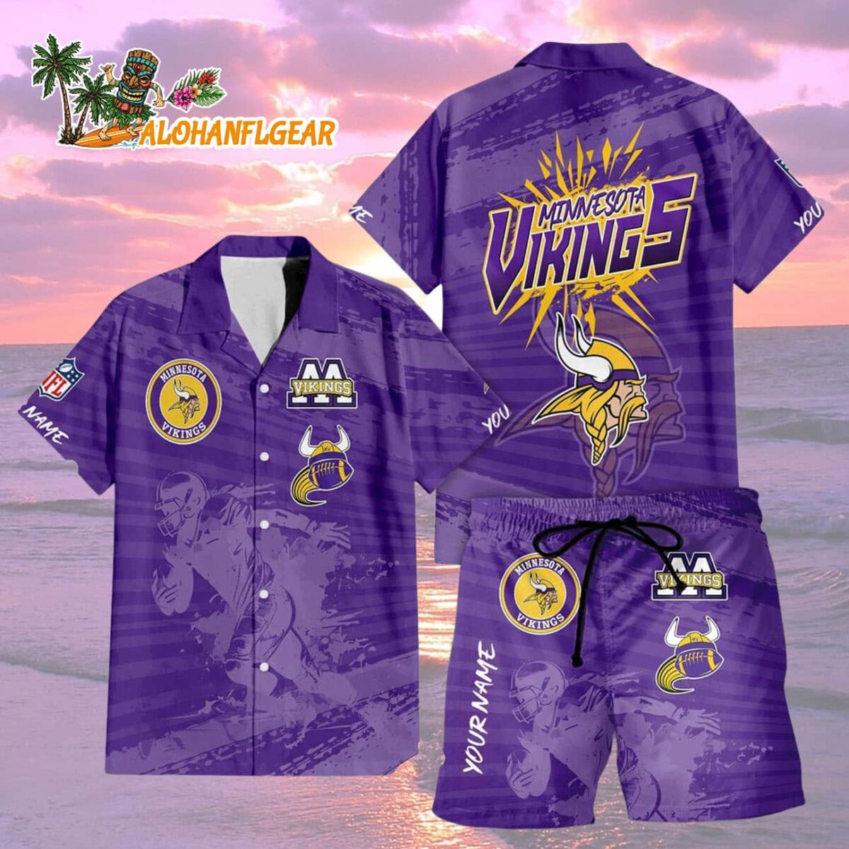 Minnesota Vikings Combo Hawaiian Shirt And Shorts Football Summer Beach Hawaiian Sets 2