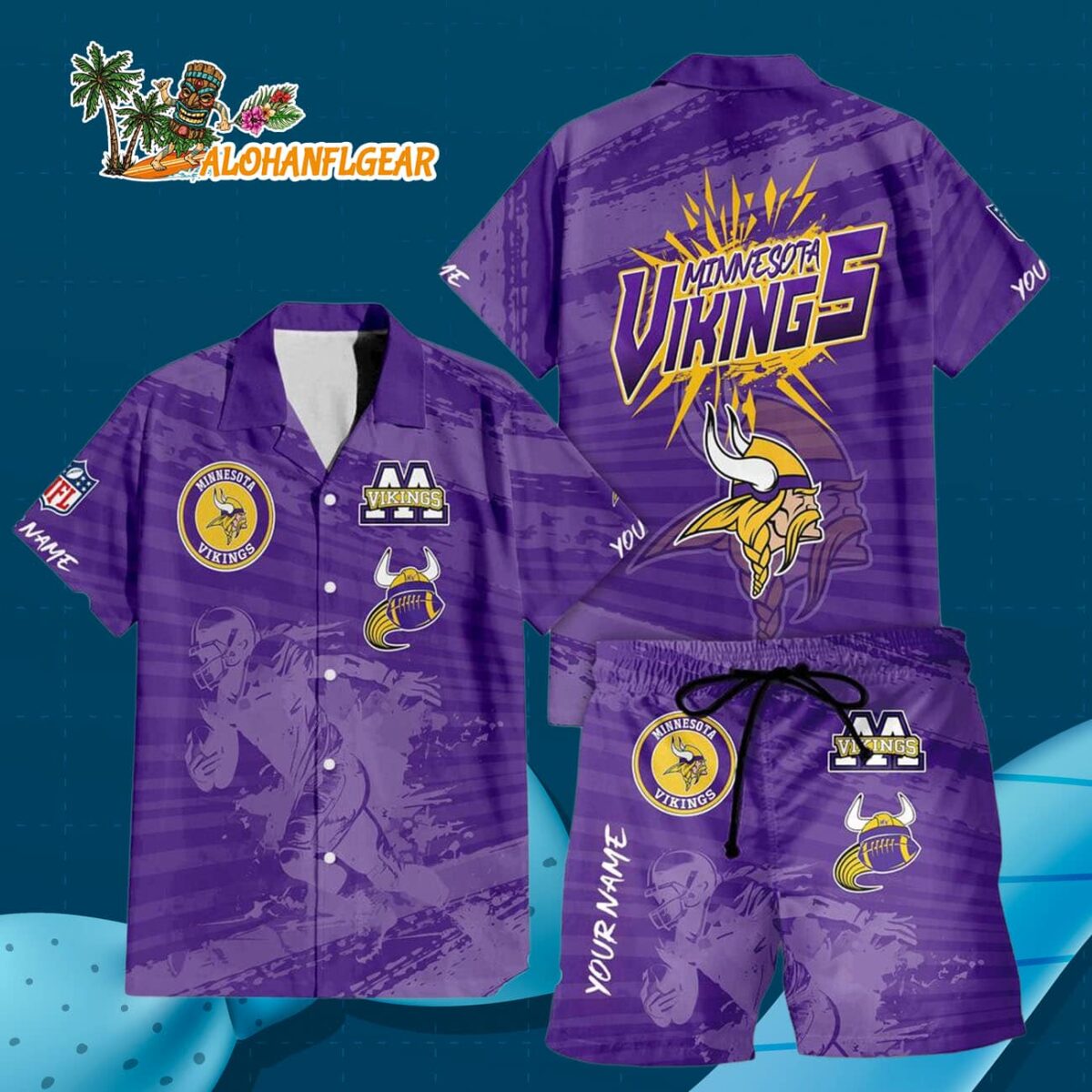 Minnesota Vikings Combo Hawaiian Shirt And Shorts Football Summer Beach Hawaiian Sets 3