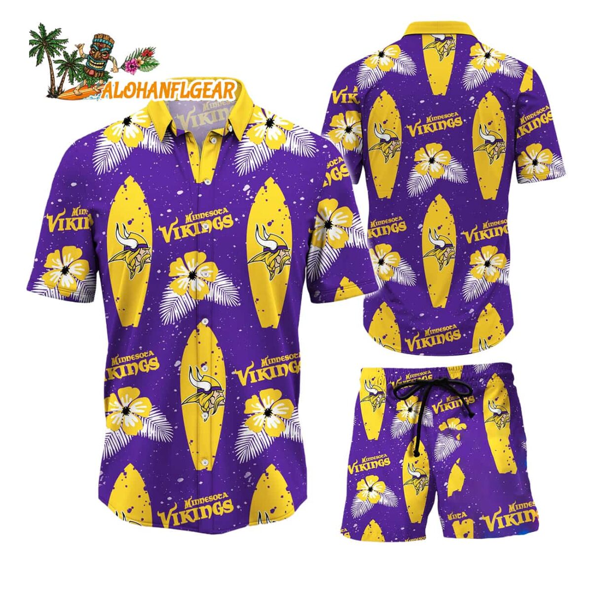 Minnesota Vikings Flower Pattern Hawaiian Shirt And Shorts Football Summer Hawaiian Set 1