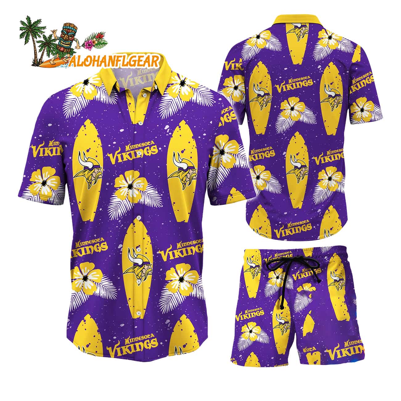 Minnesota Vikings Flower Pattern Hawaiian Shirt And Shorts Minnesota Vikings Flower Pattern Hawaiian Shirt And Shorts