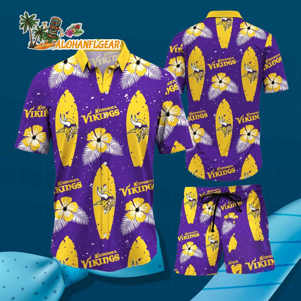 Minnesota Vikings Flower Pattern Hawaiian Shirt And Shorts 2 Minnesota Vikings Flower Pattern Hawaiian Shirt And Shorts Football Summer Hawaiian Set 3