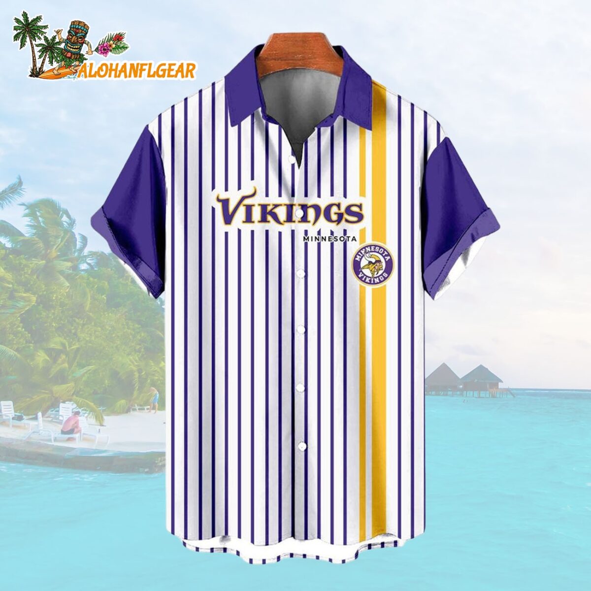 Minnesota VikingsClassic Retro Mascot Line Summer Beach Hawaiian Shirt 1