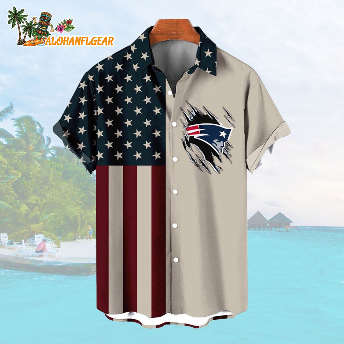 New England Patriots American Flag Summer Button Hawaiian Shirt 1