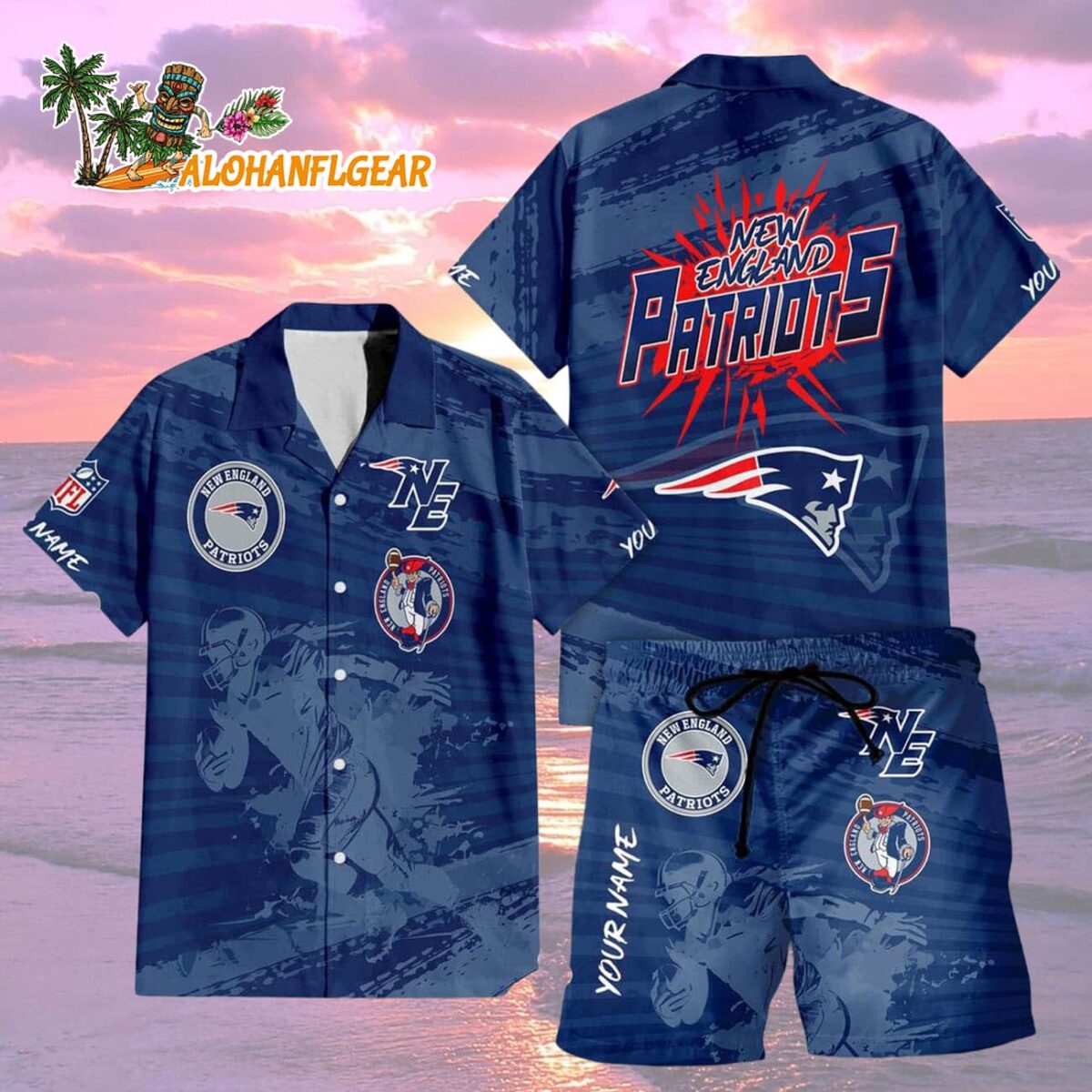 New England Patriots Combo Hawaiian Shirt And Shorts Football Summer Beach Hawaiian Sets 2