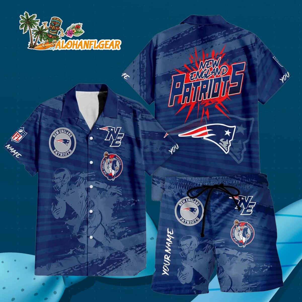 New England Patriots Combo Hawaiian Shirt And Shorts Football Summer Beach Hawaiian Sets 3