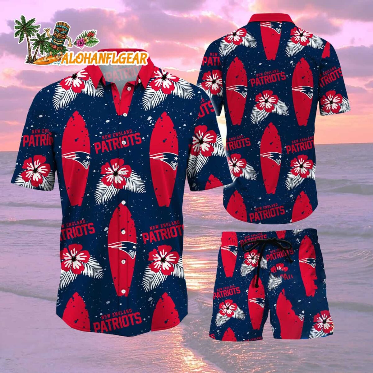 New England Patriots Flower Pattern Hawaiian Shirt And Shorts Football Summer Hawaiian Set 2