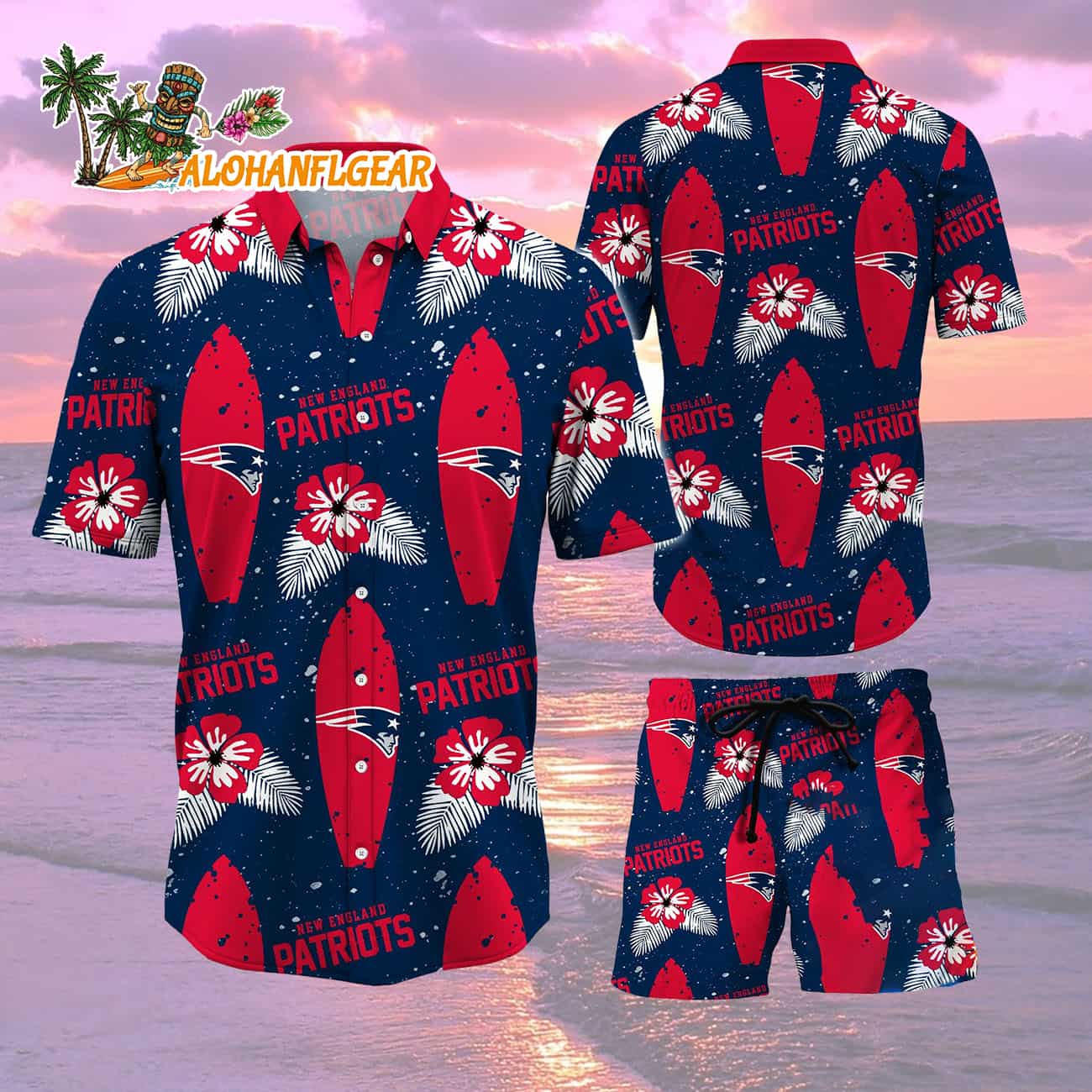 New England Patriots Flower Pattern Hawaiian Shirt And Shorts New England Patriots Flower Pattern Hawaiian Shirt And Shorts