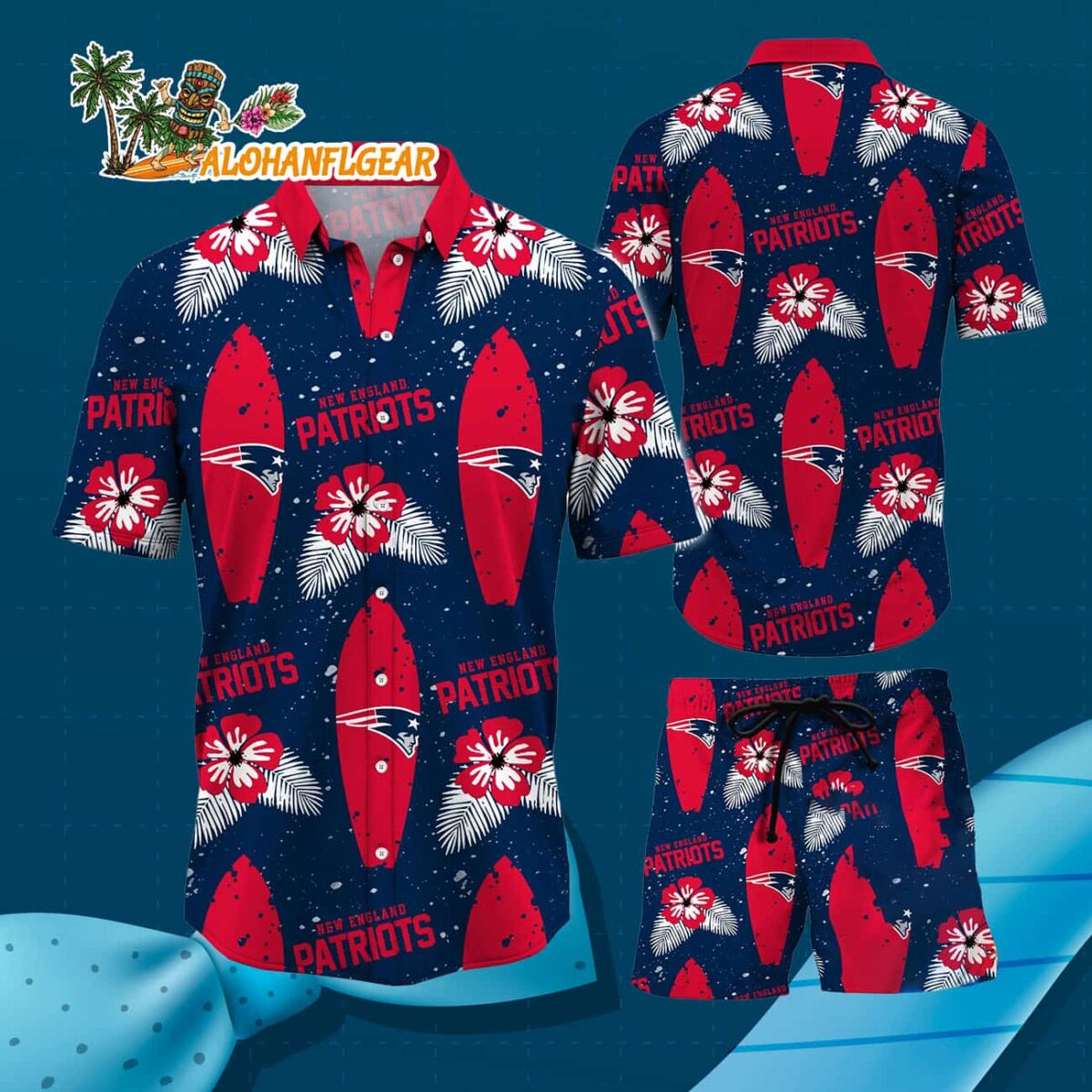 New England Patriots Flower Pattern Hawaiian Shirt And Shorts Football Summer Hawaiian Set 3