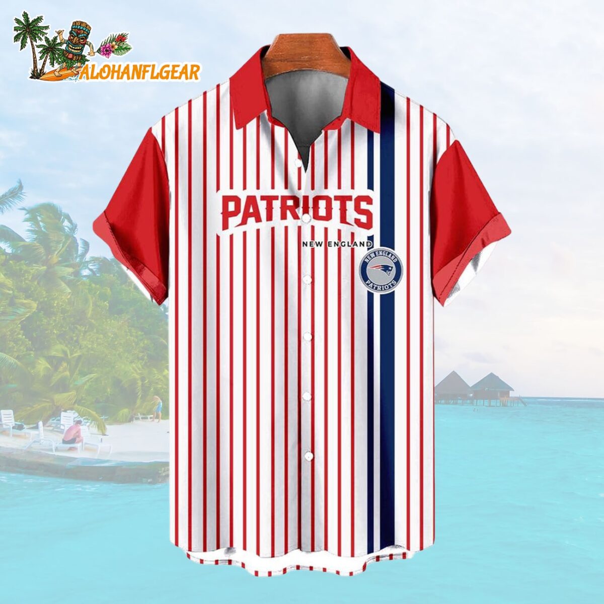 New England PatriotsClassic Retro Mascot Line Summer Beach Hawaiian Shirt 1