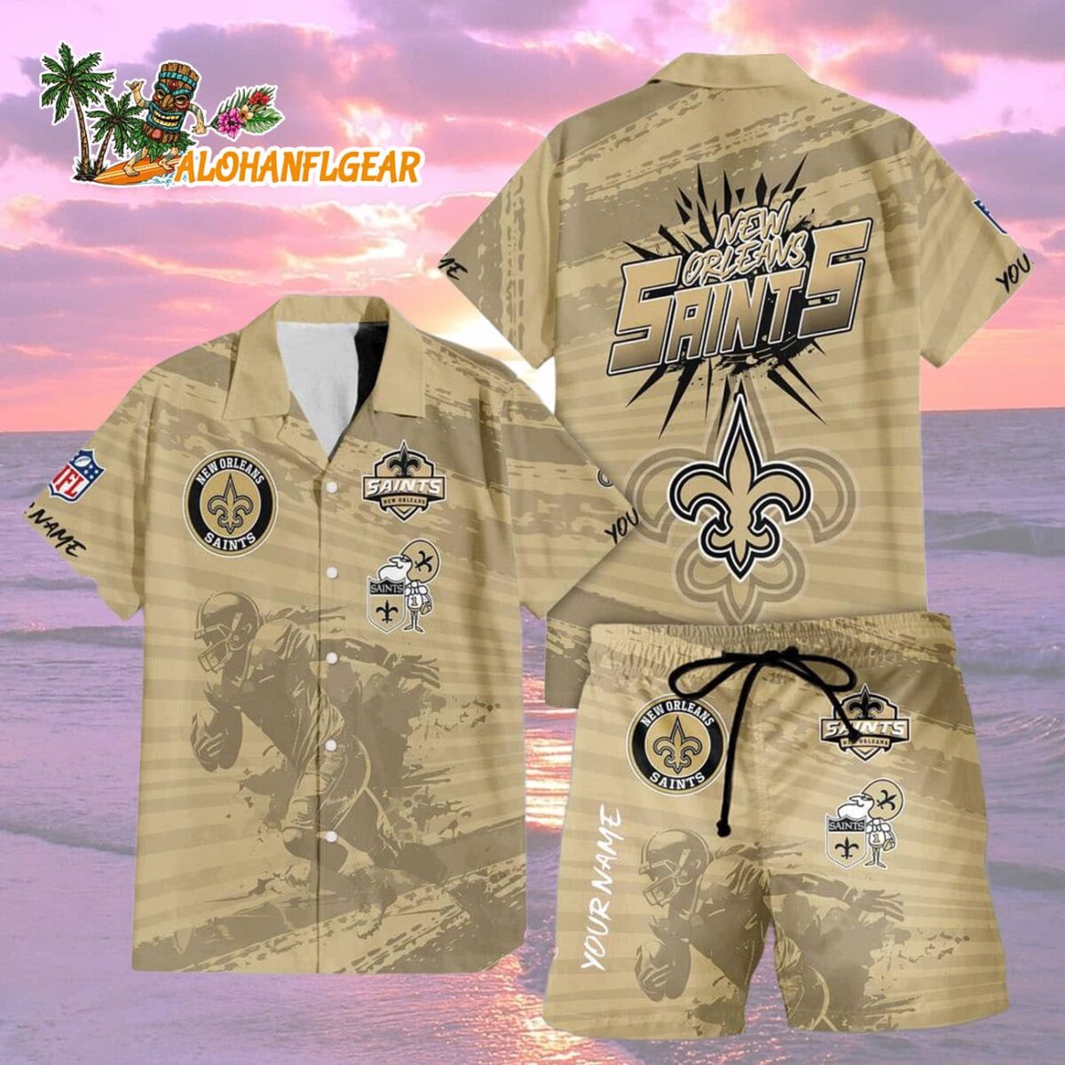 New Orleans Saints Combo Hawaiian Shirt And Shorts Football Summer Beach Hawaiian Sets 2