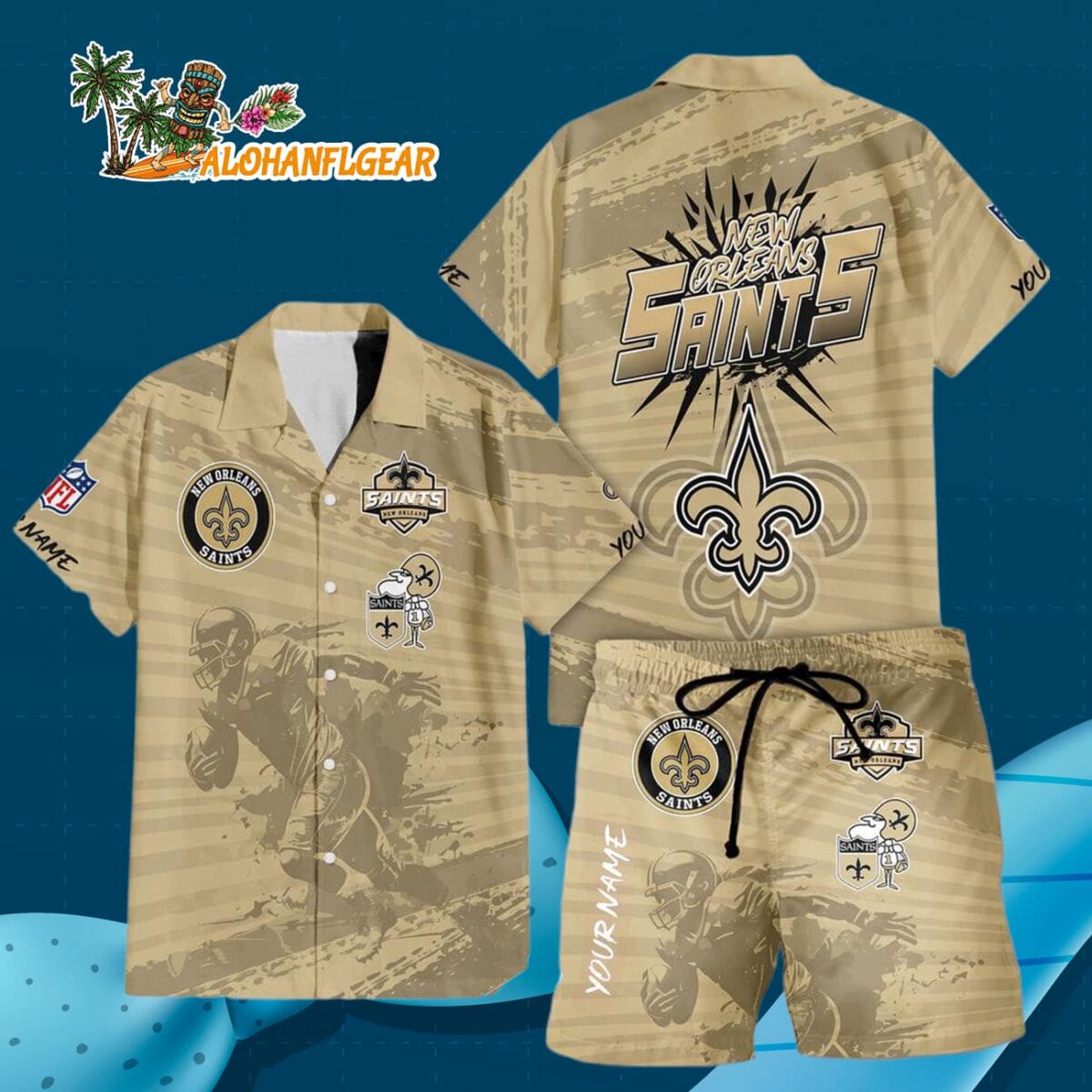 New Orleans Saints Combo Hawaiian Shirt And Shorts Football Summer Beach Hawaiian Sets 3