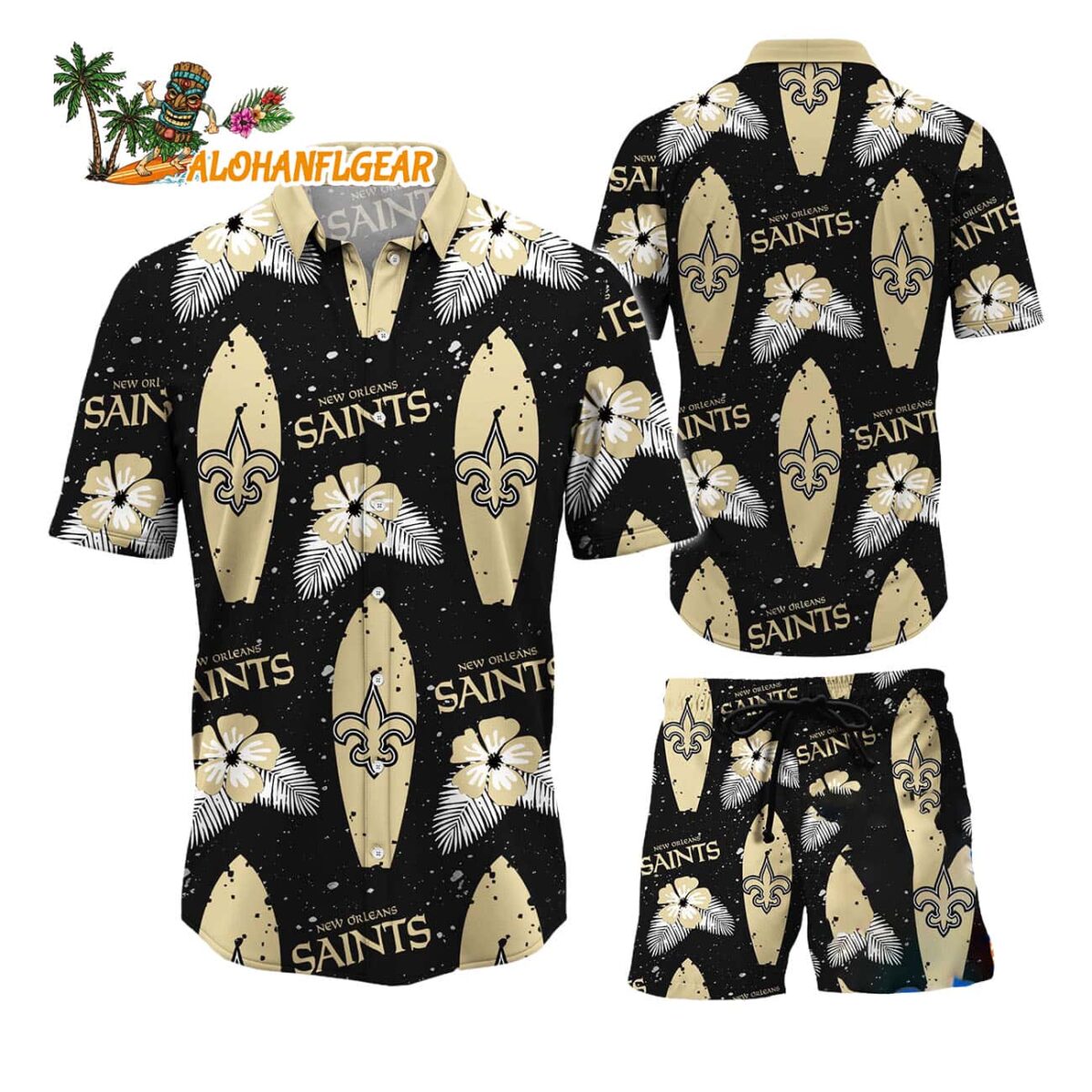 New Orleans Saints Flower Pattern Hawaiian Shirt And Shorts Football Summer Hawaiian Set 1
