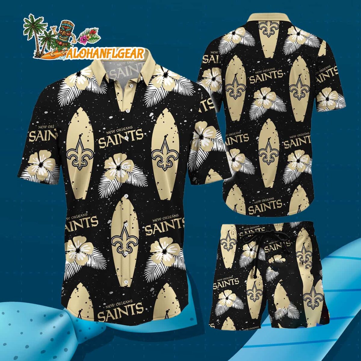 New Orleans Saints Flower Pattern Hawaiian Shirt And Shorts Football Summer Hawaiian Set 3