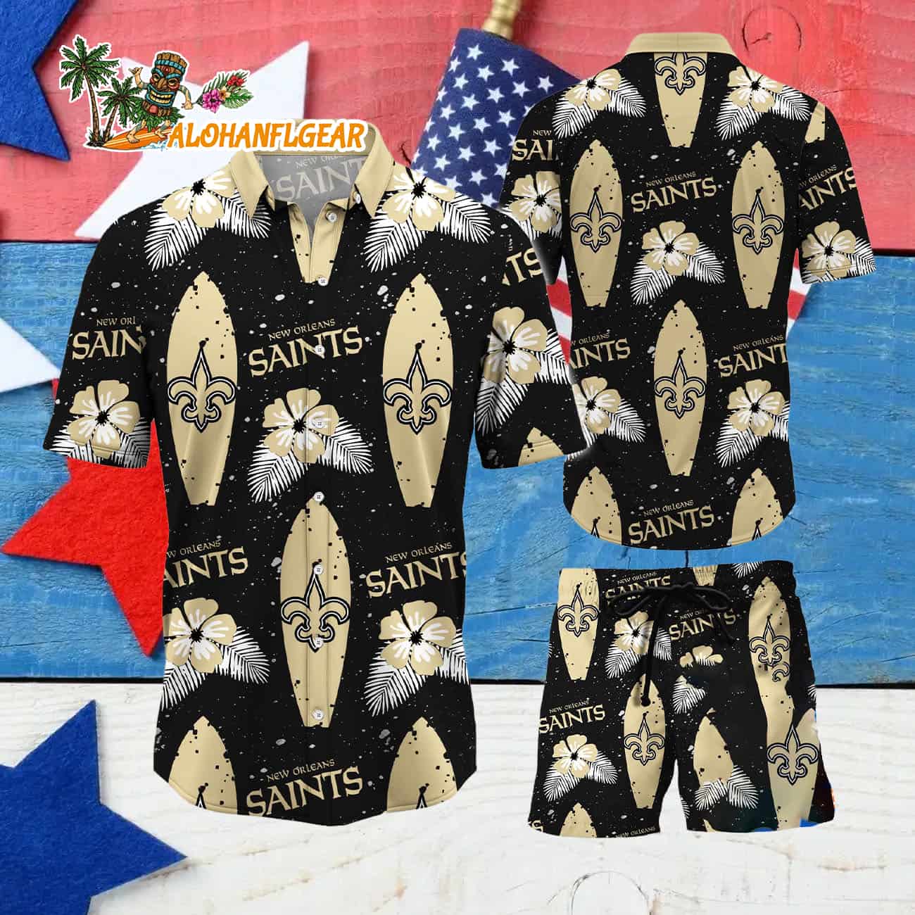 New Orleans Saints Flower Pattern Hawaiian Shirt And Shorts New Orleans Saints Flower Pattern Hawaiian Shirt And Shorts