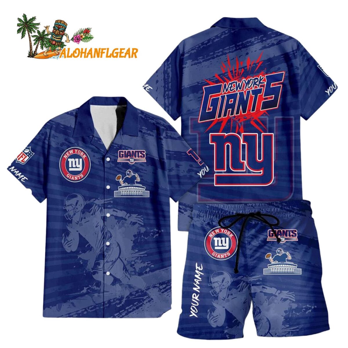 New York Giants Combo Hawaiian Shirt And Shorts Football Summer Beach Hawaiian Sets 1