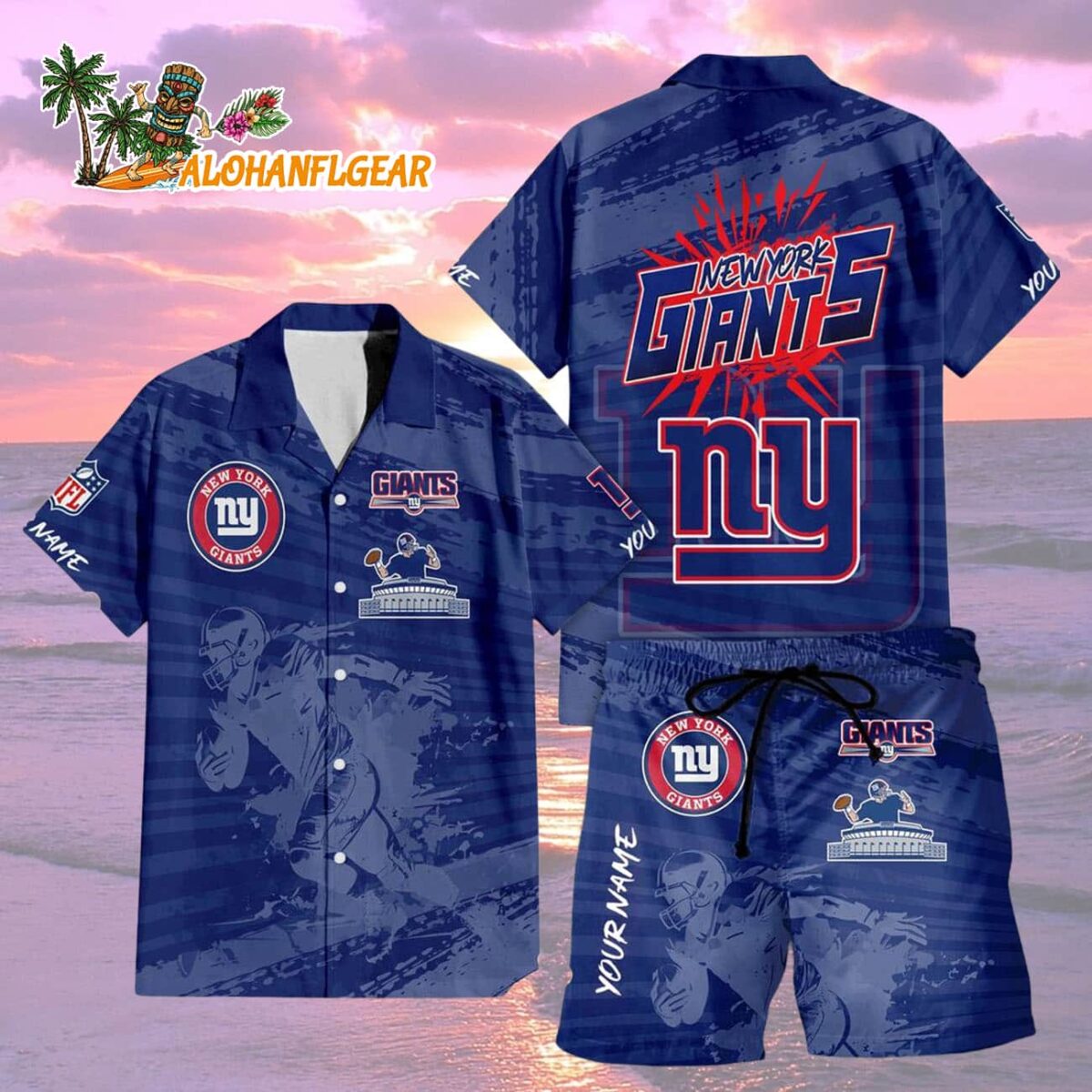 New York Giants Combo Hawaiian Shirt And Shorts Football Summer Beach Hawaiian Sets 2