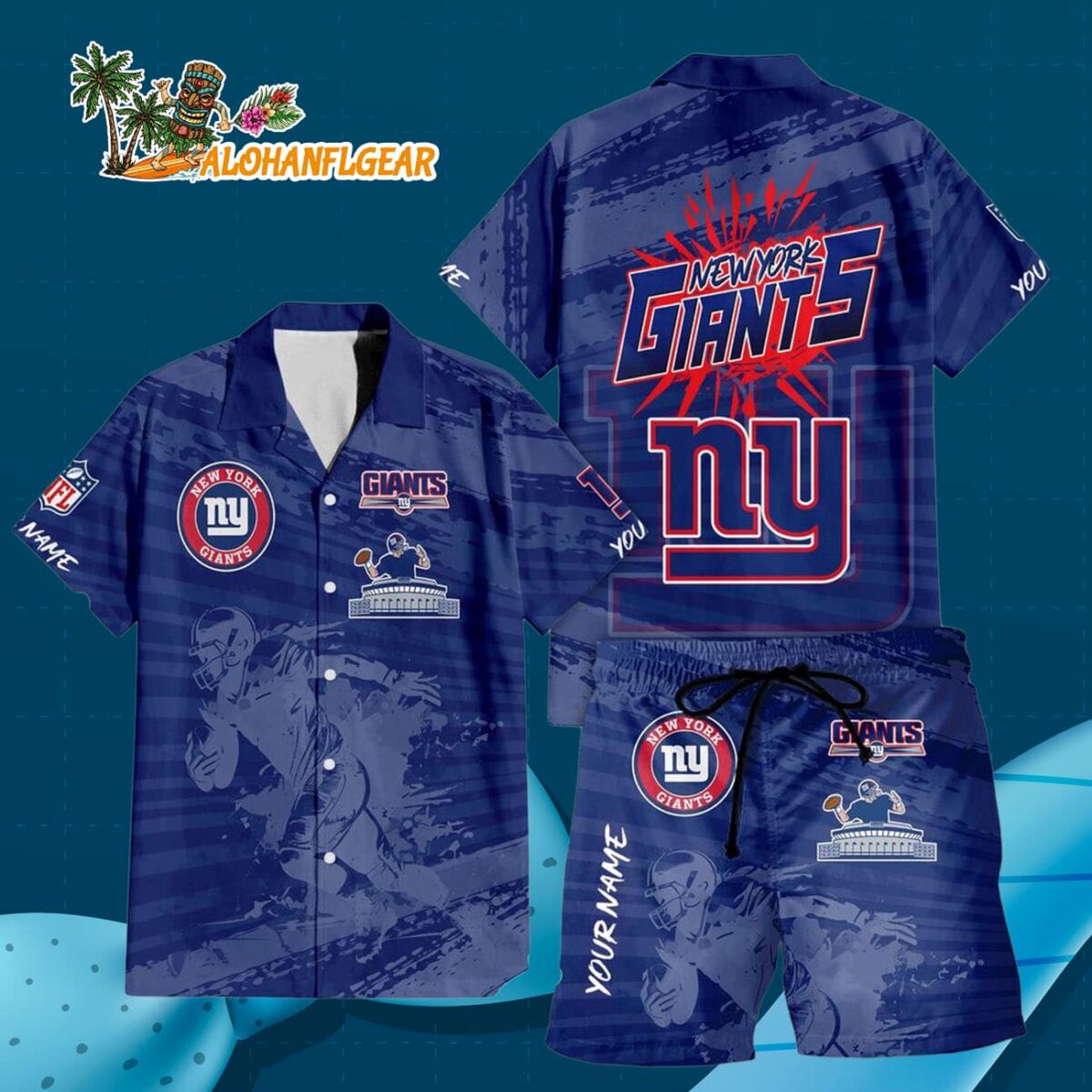New York Giants Combo Hawaiian Shirt And Shorts Football Summer Beach Hawaiian Sets 3