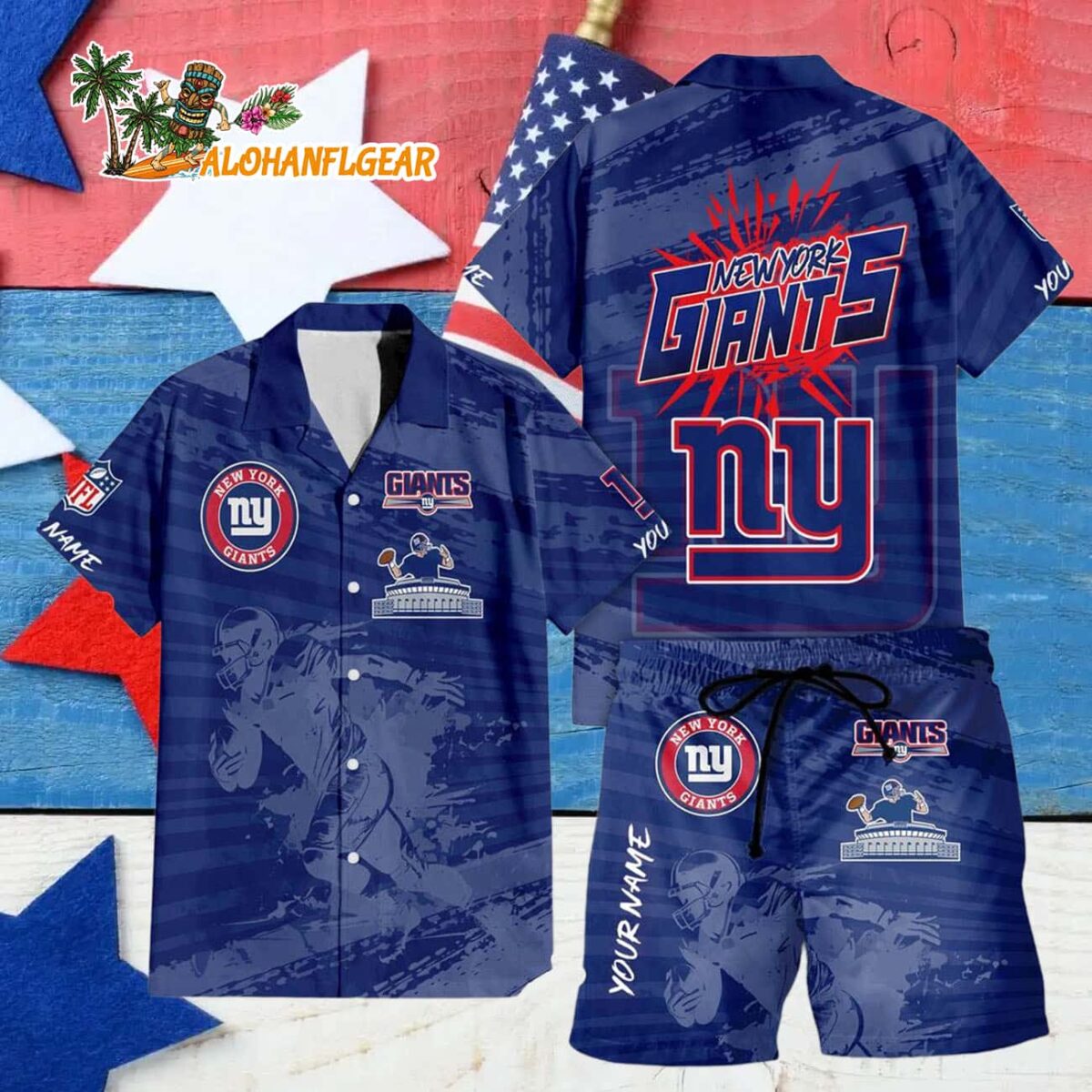 New York Giants Combo Hawaiian Shirt And Shorts Football Summer Beach Hawaiian Sets 4