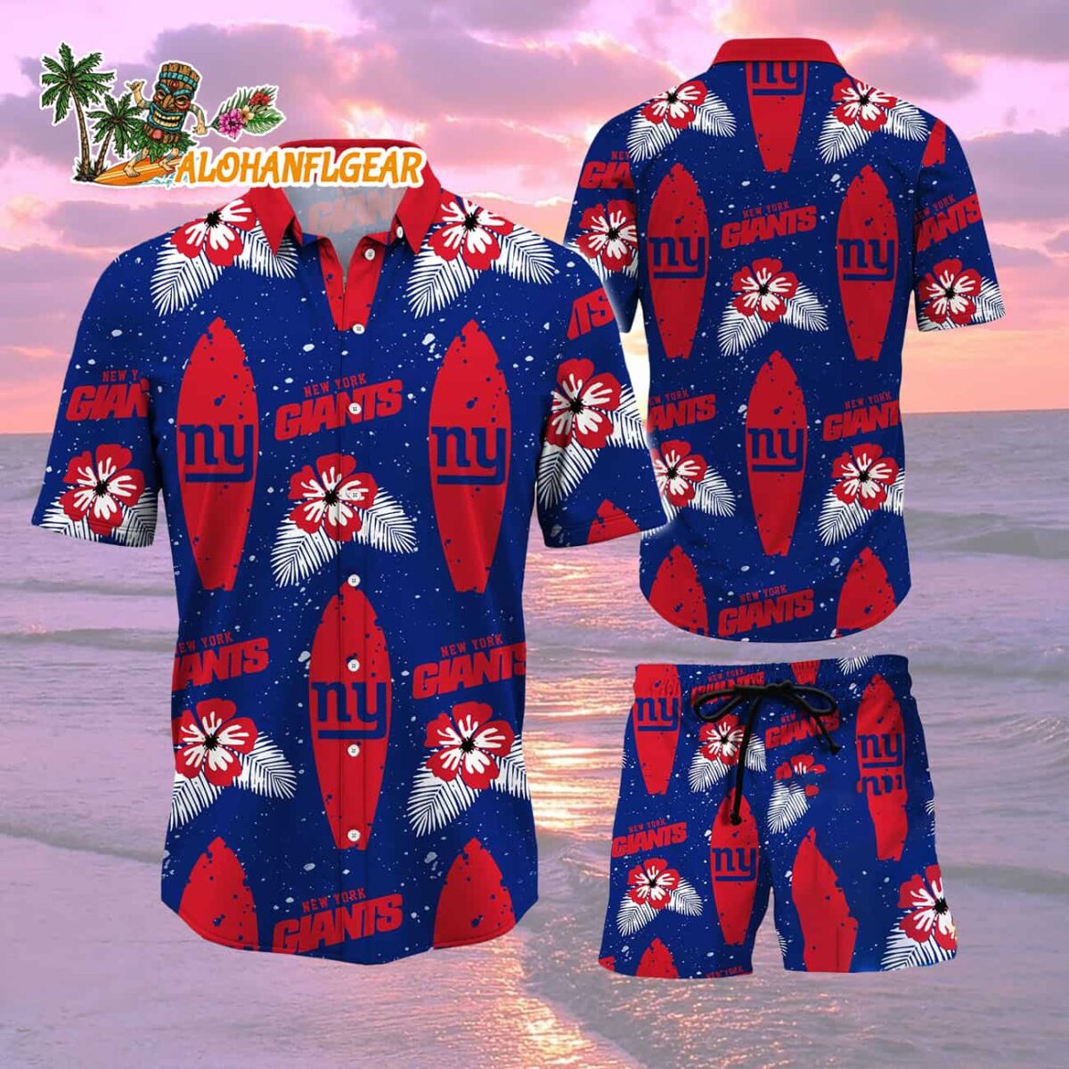 New York Giants Flower Pattern Hawaiian Shirt And Shorts Football Summer Hawaiian Set 2