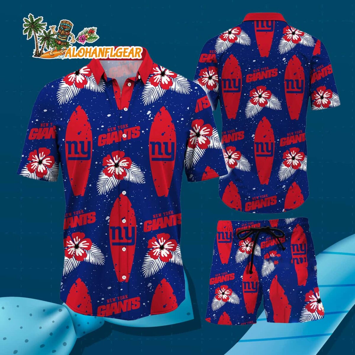 New York Giants Flower Pattern Hawaiian Shirt And Shorts Football Summer Hawaiian Set 3