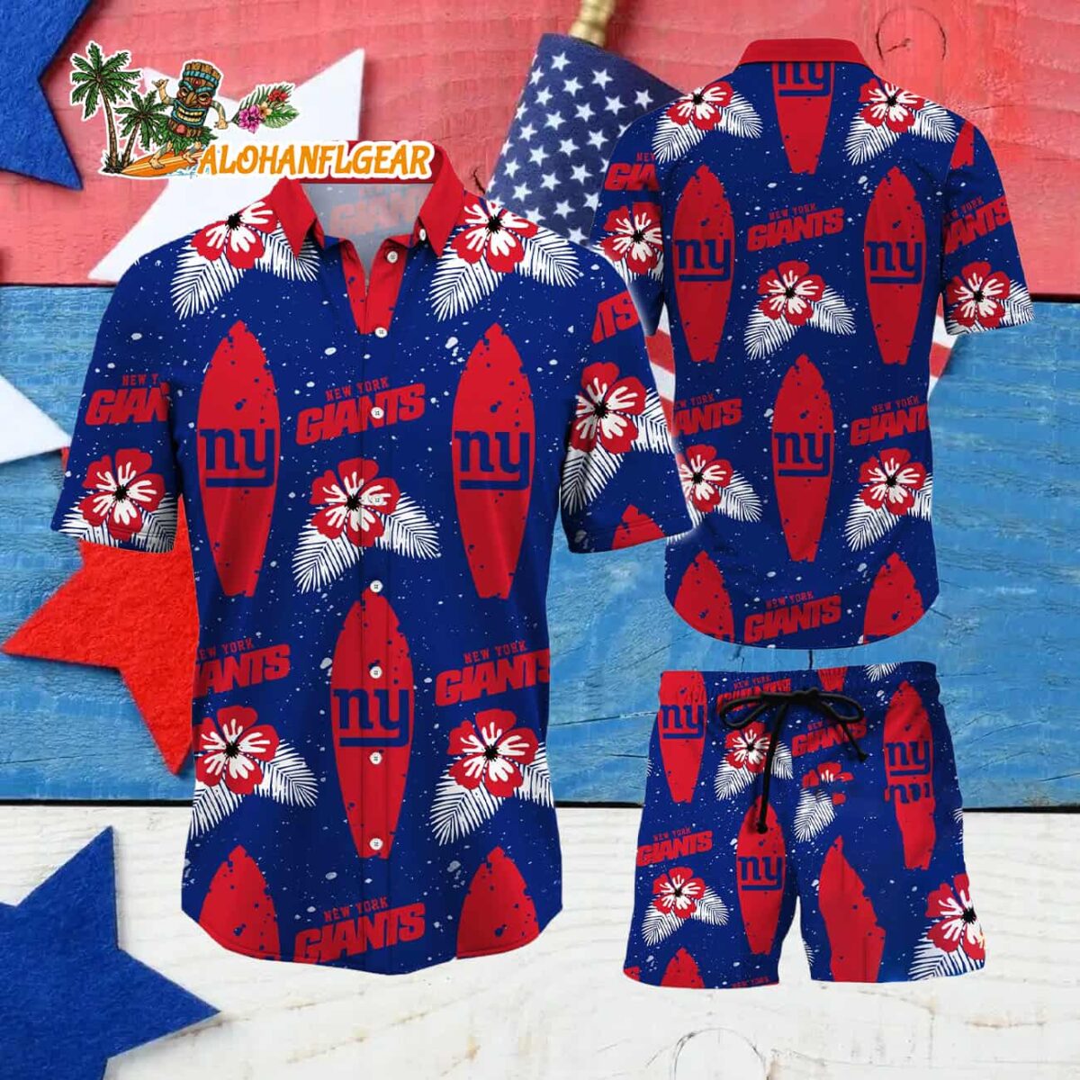 New York Giants Flower Pattern Hawaiian Shirt And Shorts Football Summer Hawaiian Set 4