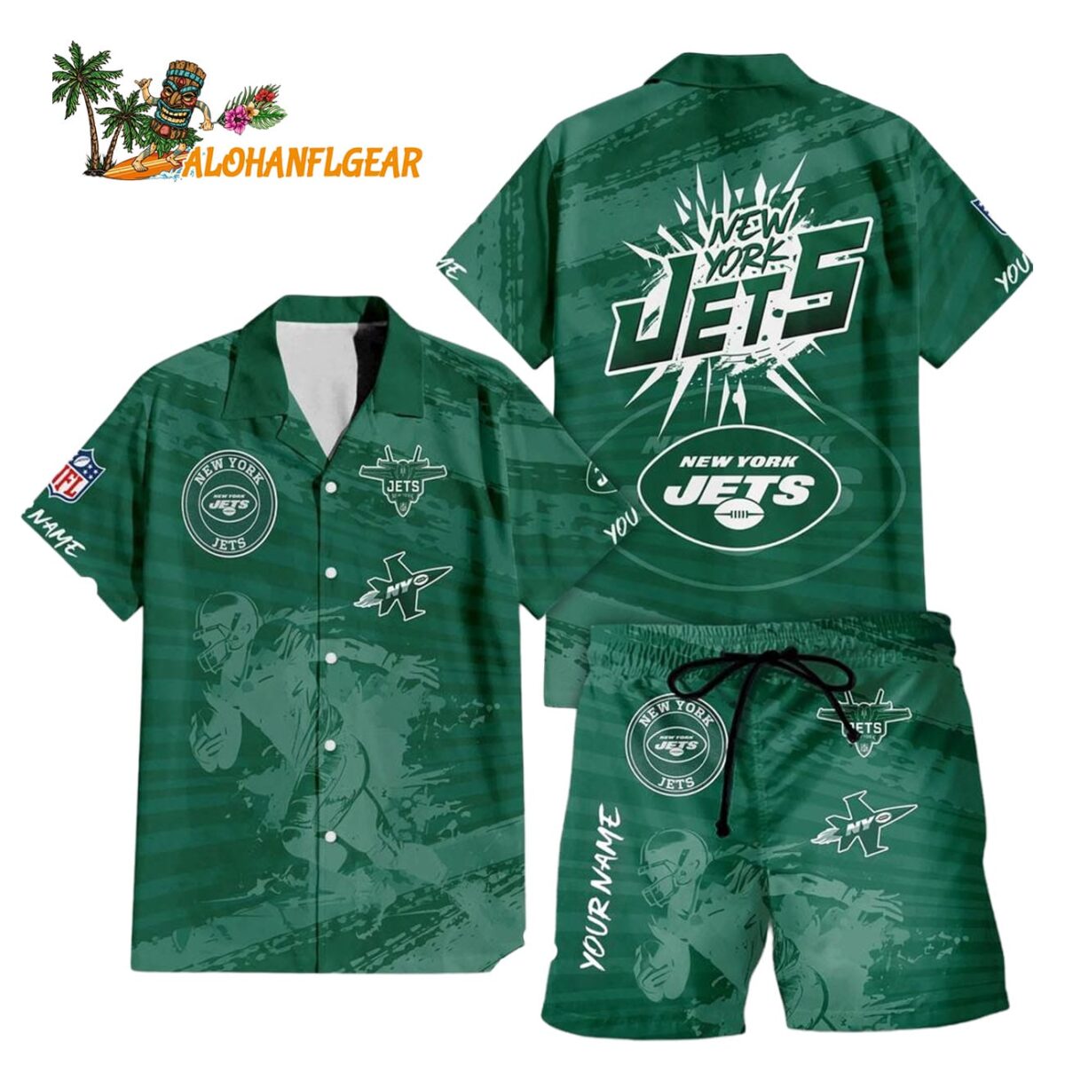 New York Jets Combo Hawaiian Shirt And Shorts Football Summer Beach Hawaiian Sets 1