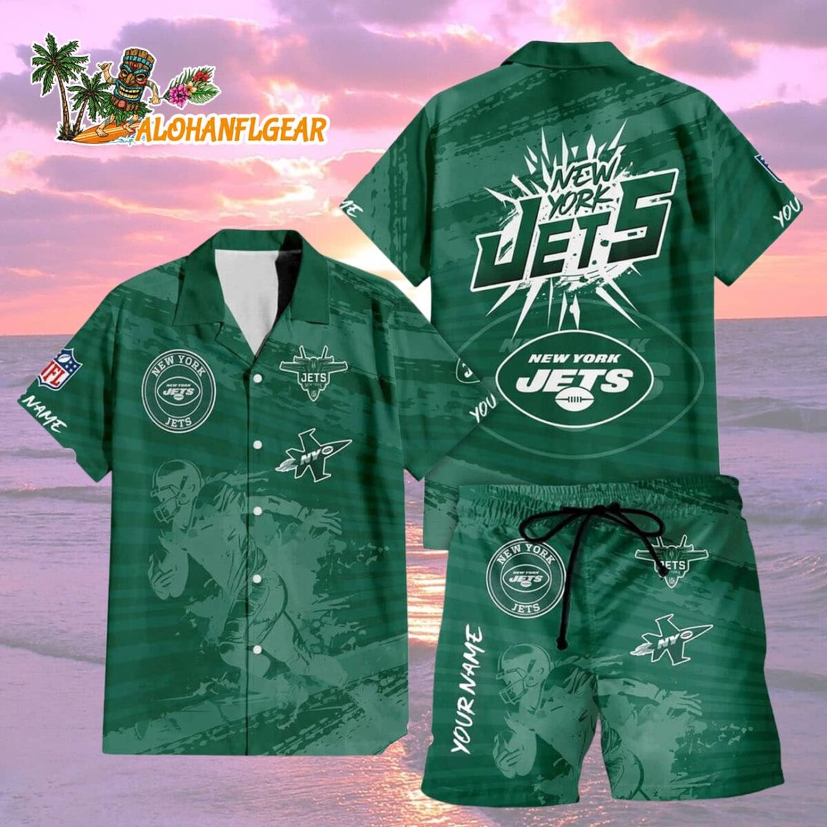 New York Jets Combo Hawaiian Shirt And Shorts Football Summer Beach Hawaiian Sets 2