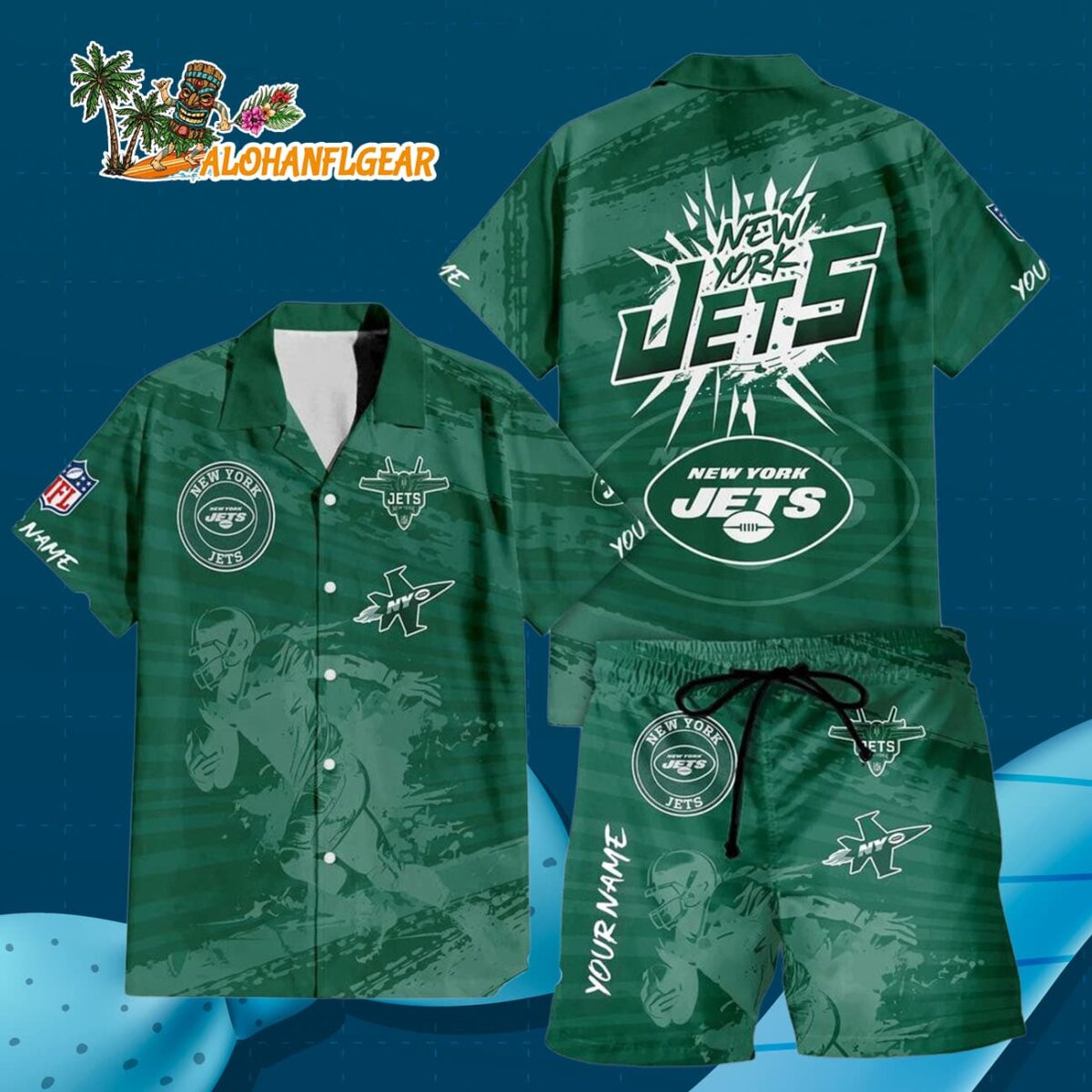 New York Jets Combo Hawaiian Shirt And Shorts Football Summer Beach Hawaiian Sets 3