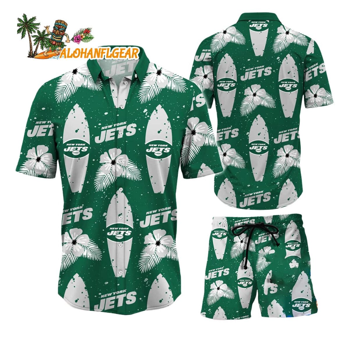 New York Jets Flower Pattern Hawaiian Shirt And Shorts Football Summer Hawaiian Set 1