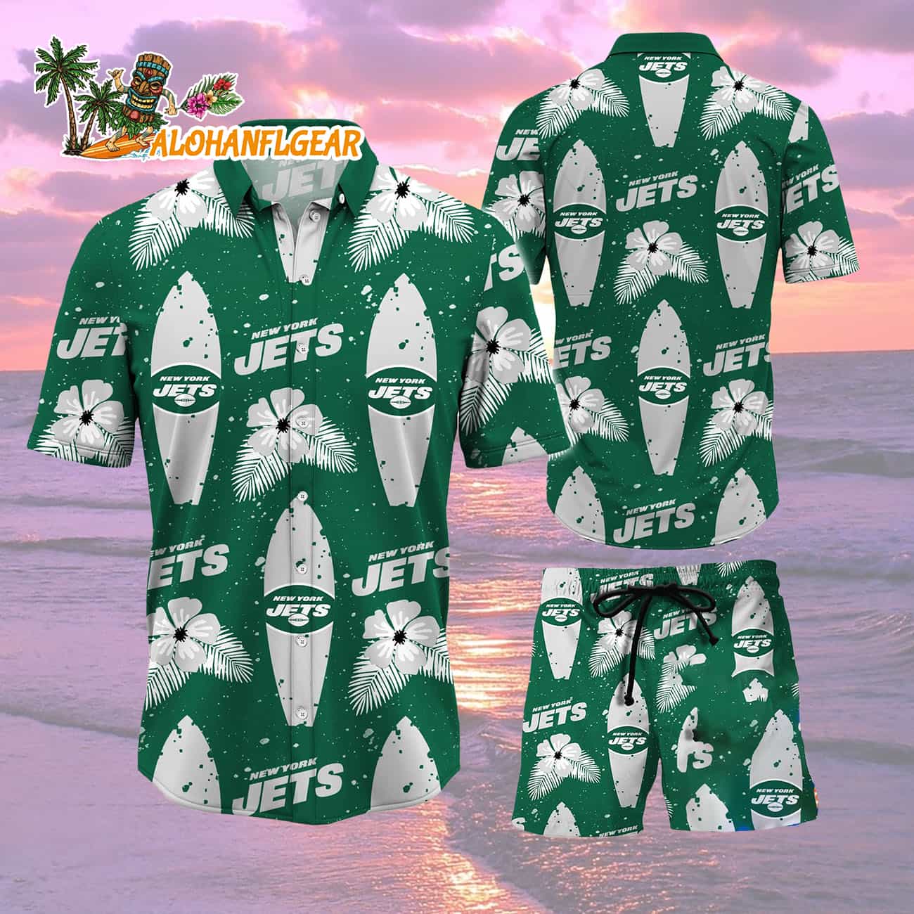 New York Jets Flower Pattern Hawaiian Shirt And Shorts New York Jets Flower Pattern Hawaiian Shirt And Shorts