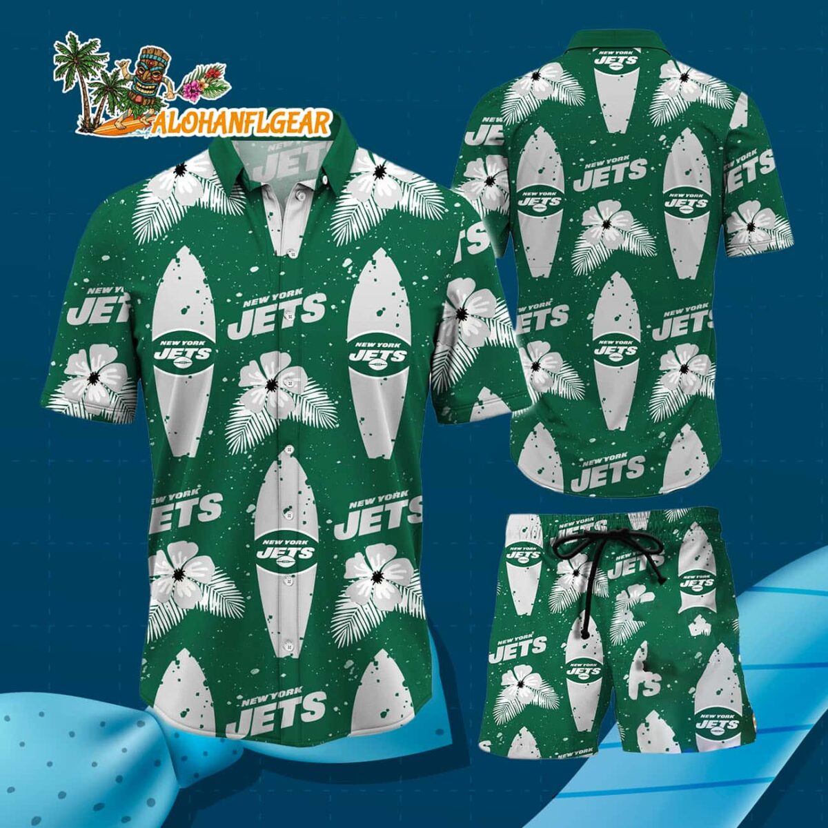 New York Jets Flower Pattern Hawaiian Shirt And Shorts 2 New York Jets Flower Pattern Hawaiian Shirt And Shorts Football Summer Hawaiian Set 3