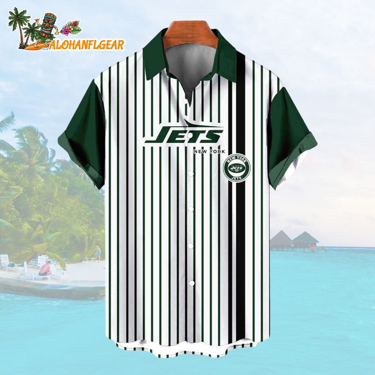 New York JetsClassic Retro Mascot Line Summer Beach Hawaiian Shirt 1