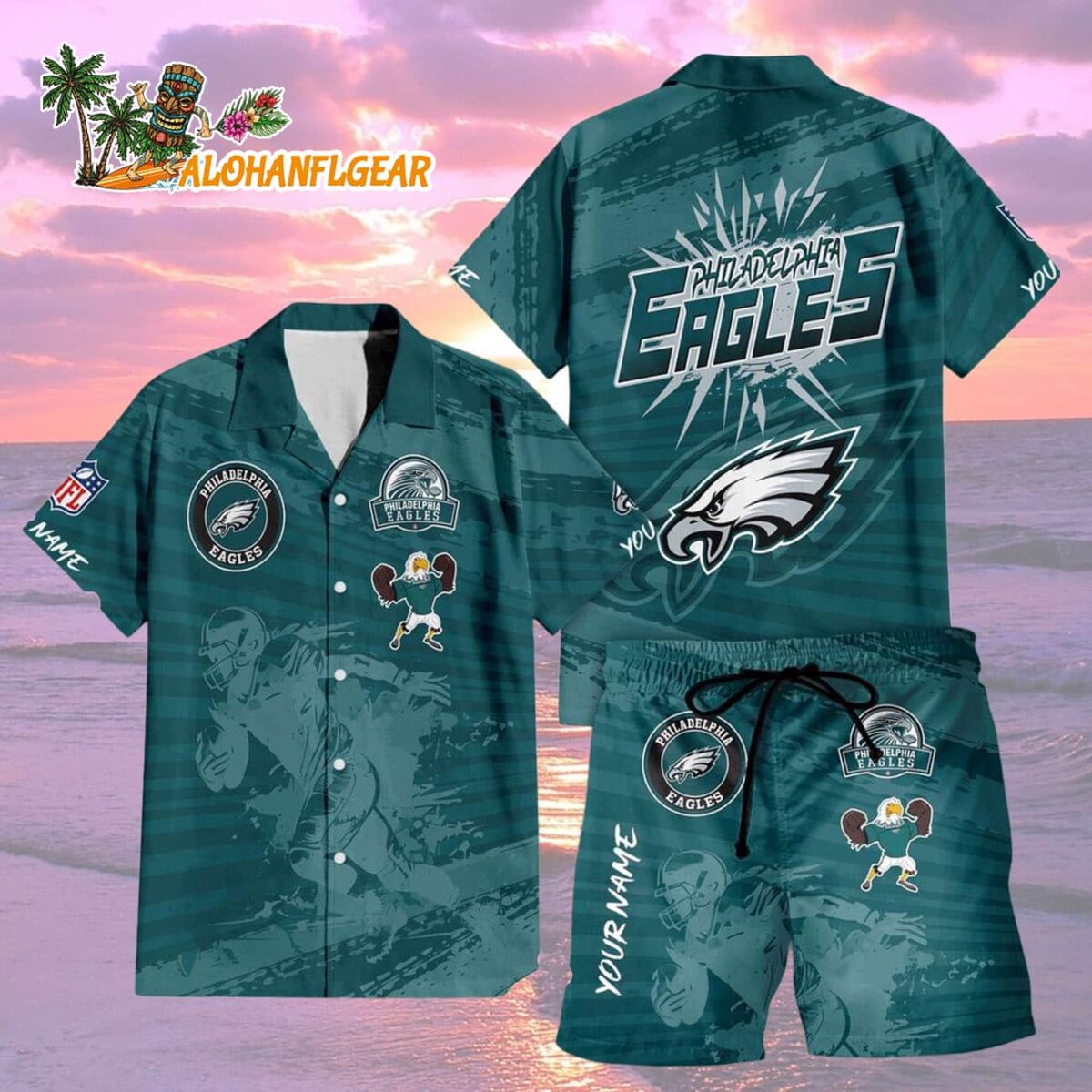 Philadelphia Eagles Combo Hawaiian Shirt And Shorts 1 Philadelphia Eagles Combo Hawaiian Shirt And Shorts Football Summer Beach Hawaiian Sets 2