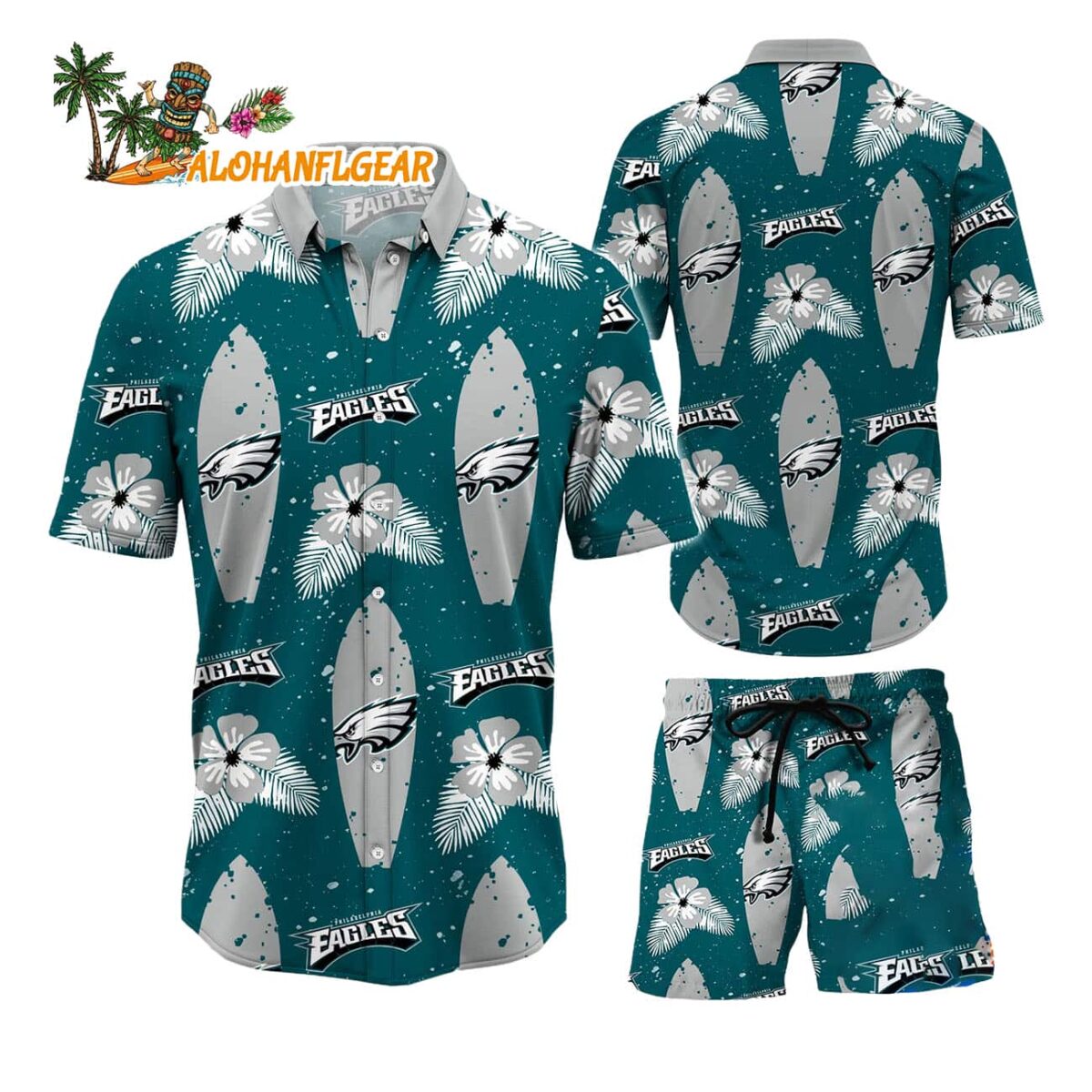 Philadelphia Eagles Flower Pattern Hawaiian Shirt And Shorts Football Summer Hawaiian Set 1
