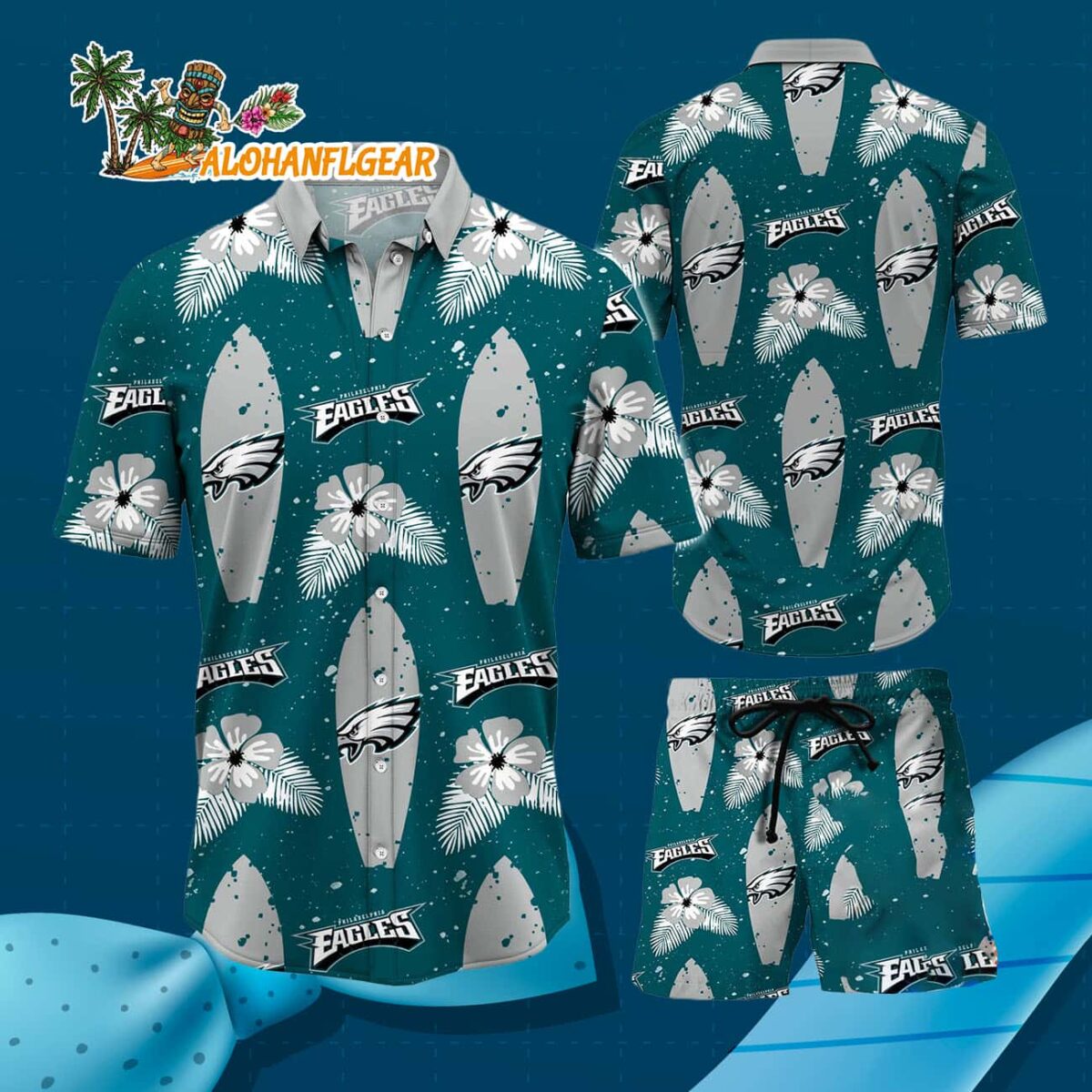 Philadelphia Eagles Flower Pattern Hawaiian Shirt And Shorts 2 Philadelphia Eagles Flower Pattern Hawaiian Shirt And Shorts Football Summer Hawaiian Set 3