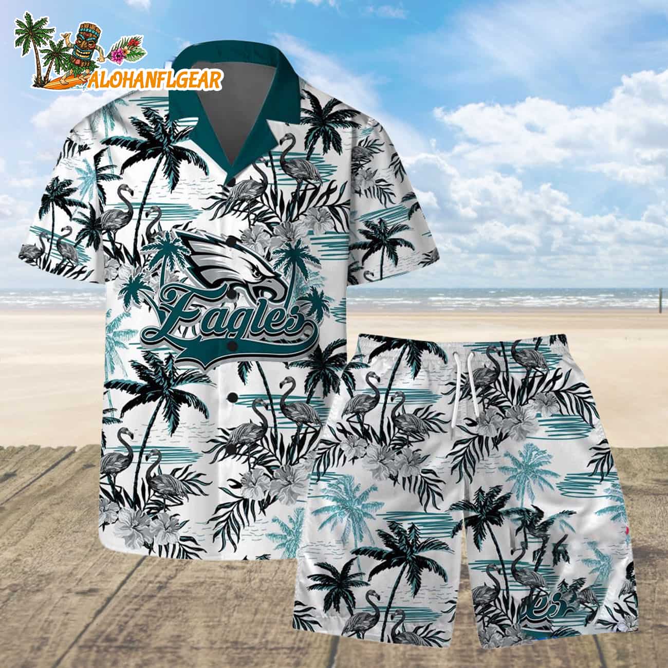 Philadelphia Eagles Football Team Logo Pattern Flamingo Hibiscus Summer Hawaiian Shirt And Beach Short Philadelphia Eagles Football Team Logo Pattern Flamingo Hibiscus Summer Hawaiian Shirt And Beach Short