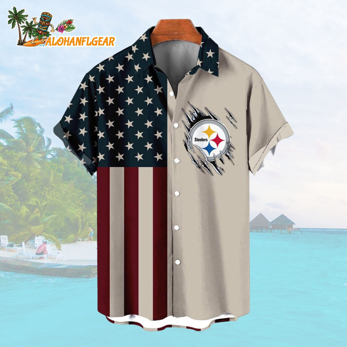 Pittsburgh Steelers American Flag Summer Button Hawaiian Shirt 1