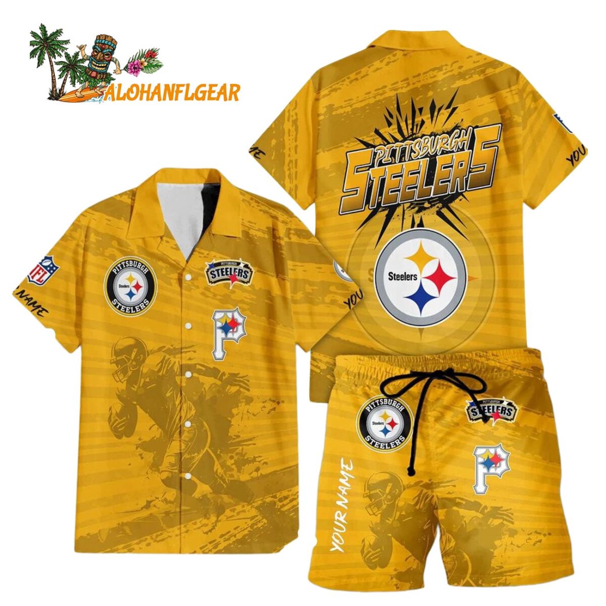 Pittsburgh Steelers Combo Hawaiian Shirt And Shorts Football Summer Beach Hawaiian Sets 1