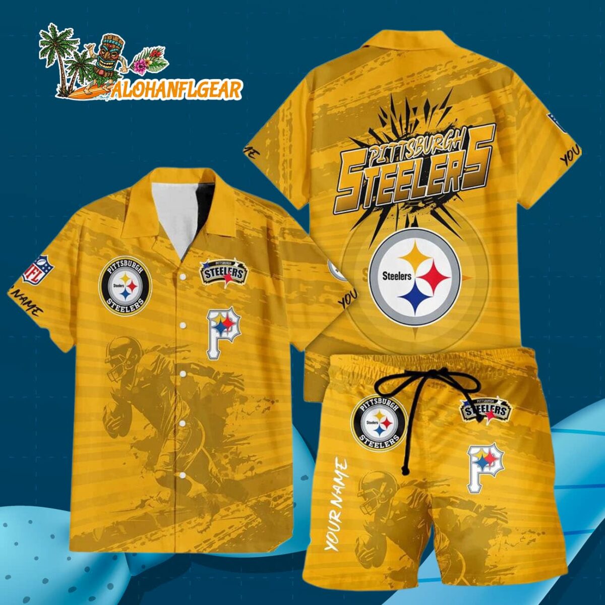 Pittsburgh Steelers Combo Hawaiian Shirt And Shorts 2 Pittsburgh Steelers Combo Hawaiian Shirt And Shorts Football Summer Beach Hawaiian Sets 3