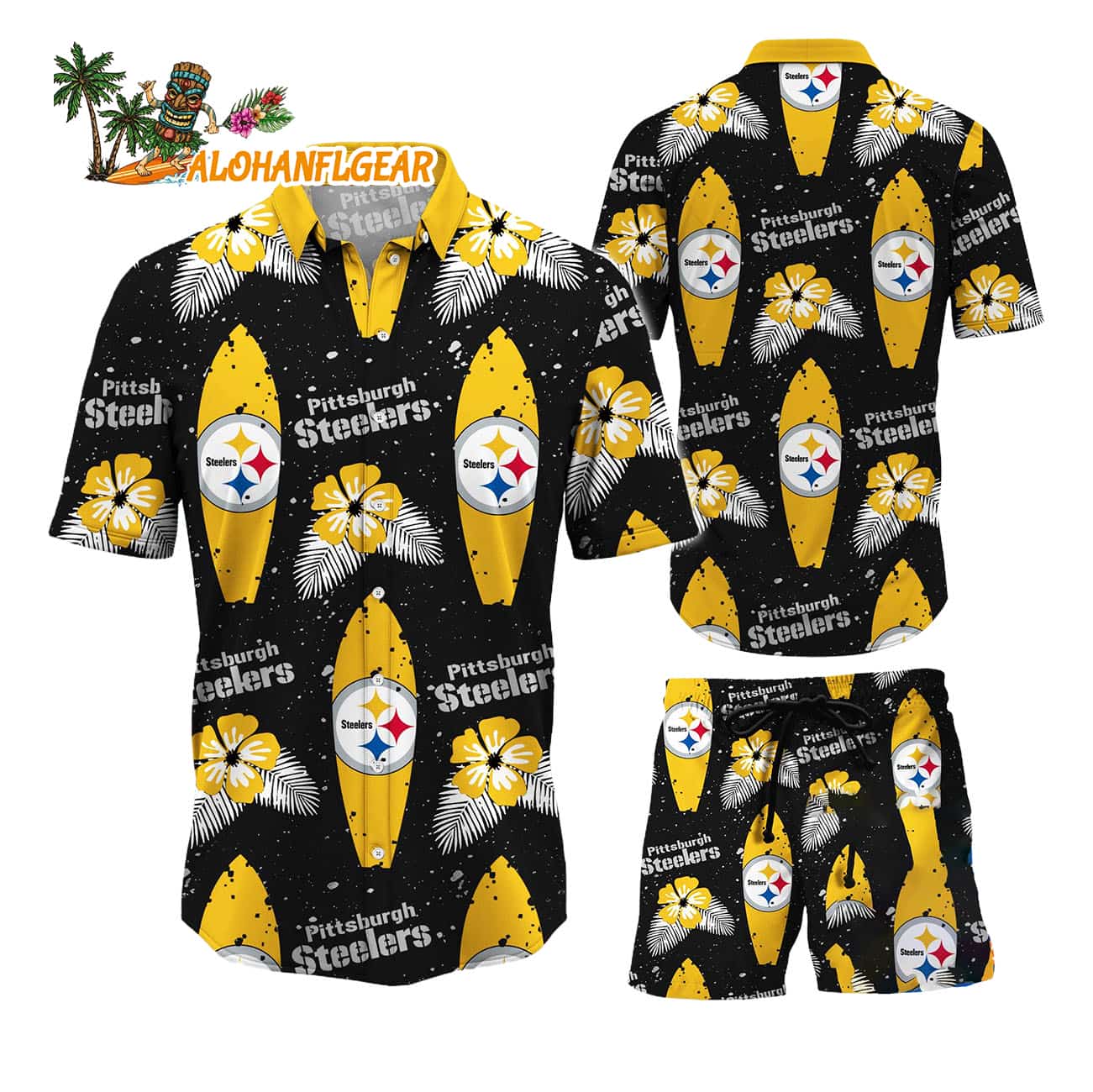 Pittsburgh Steelers Flower Pattern Hawaiian Shirt And Shorts Pittsburgh Steelers Flower Pattern Hawaiian Shirt And Shorts