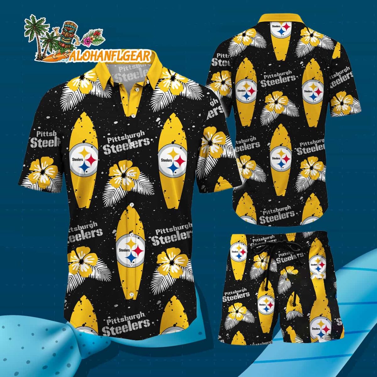 Pittsburgh Steelers Flower Pattern Hawaiian Shirt And Shorts Football Summer Hawaiian Set 3