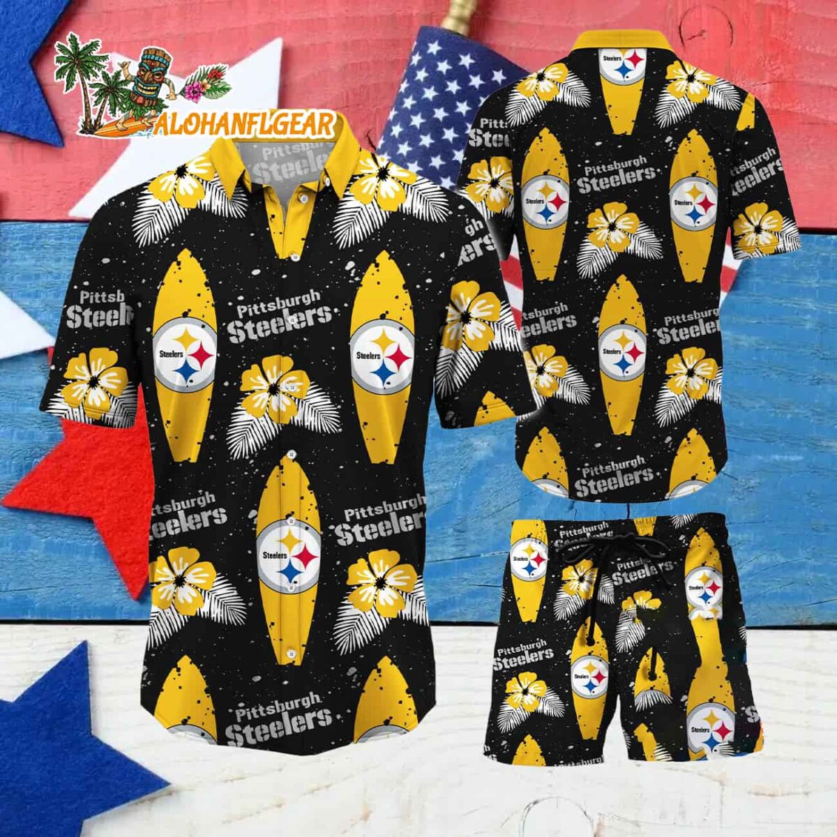 Pittsburgh Steelers Flower Pattern Hawaiian Shirt And Shorts Football Summer Hawaiian Set 4