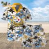 Pittsburgh Steelers Football Team Logo Pattern Flamingo Hibiscus Summer Hawaiian Shirt And Beach Short 1