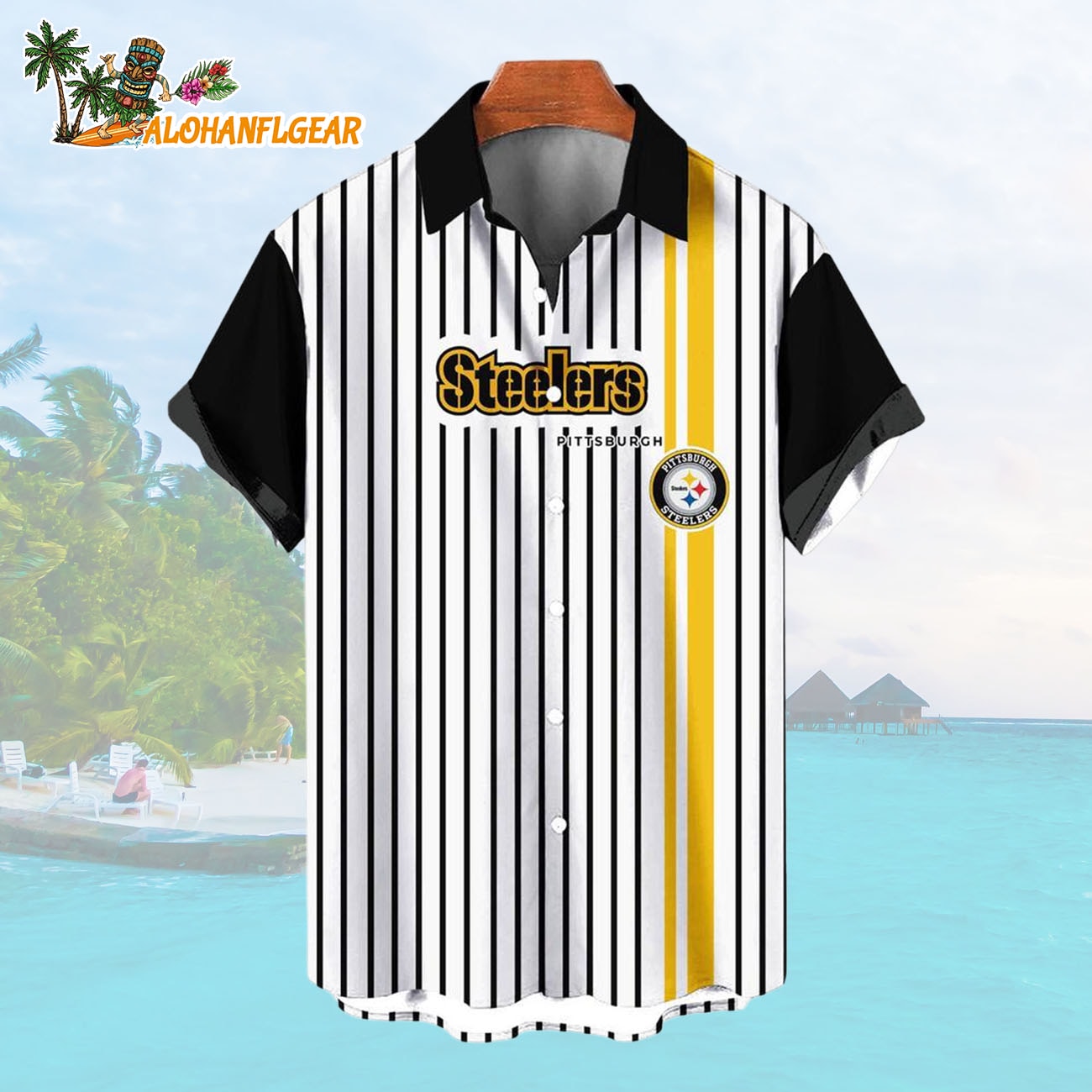 Pittsburgh SteelersClassic Retro Mascot Line Summer Beach Hawaiian Shirt Pittsburgh SteelersClassic Retro Mascot Line Summer Beach Hawaiian Shirt