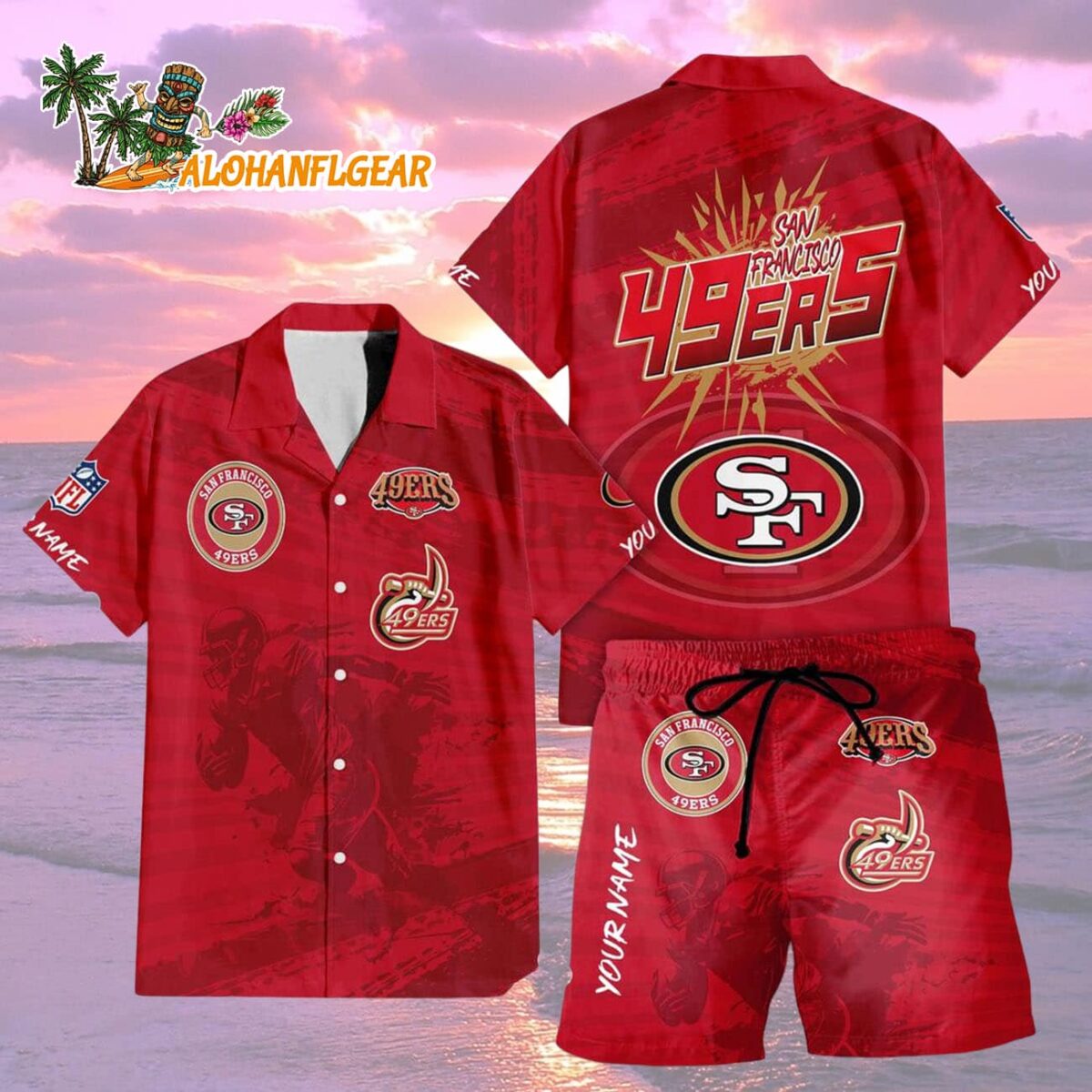 San Francisco 49ers Combo Hawaiian Shirt And Shorts Football Summer Beach Hawaiian Sets 2