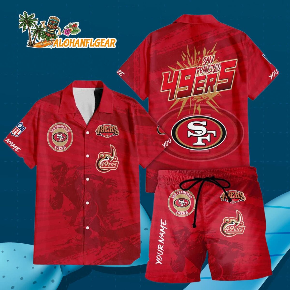 San Francisco 49ers Combo Hawaiian Shirt And Shorts Football Summer Beach Hawaiian Sets 3