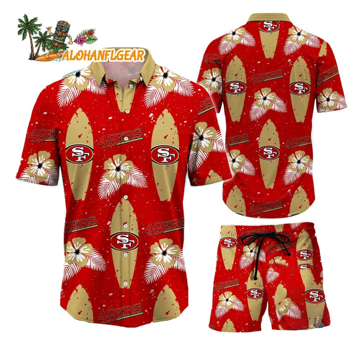 San Francisco 49ers Flower Pattern Hawaiian Shirt And Shorts Football Summer Hawaiian Set 1